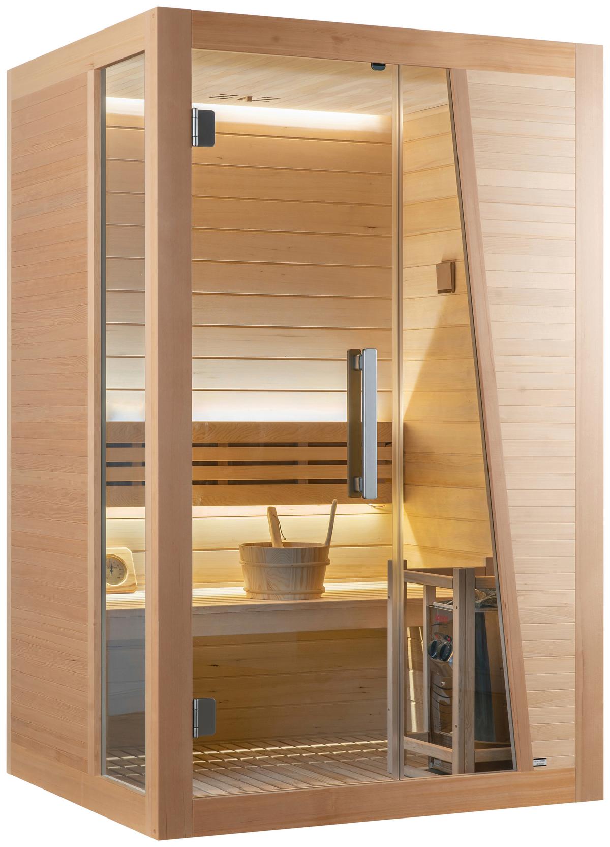 Sauna Finnische Tampere Braun - Naturfarben, Basics, Glas/Holz (110/195/125cm) - Sanotechnik