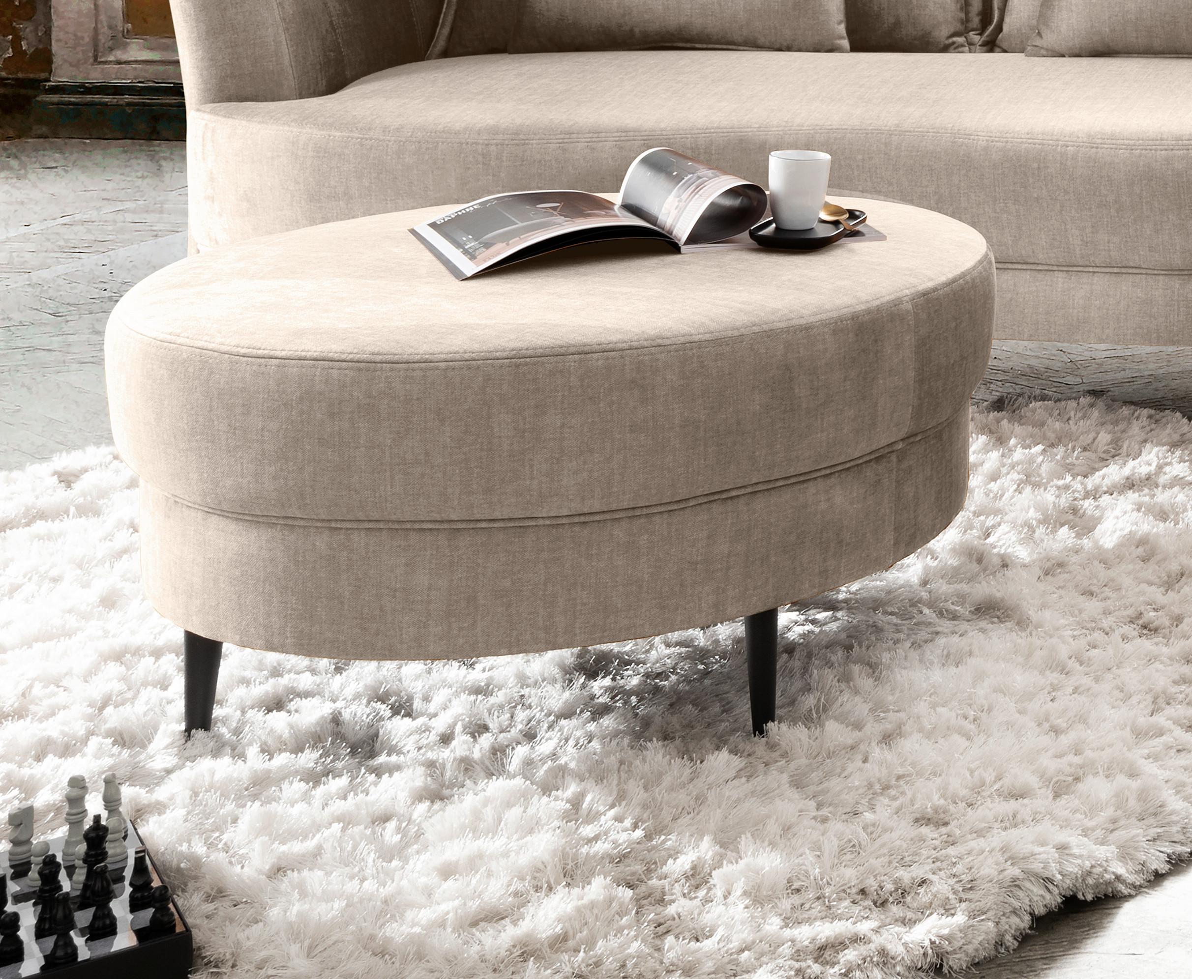 Hocker Pistaccio Beige Velorus, D: 80 cm - Beige/Schwarz, MODERN, Textil (80/43/80cm) - Livetastic