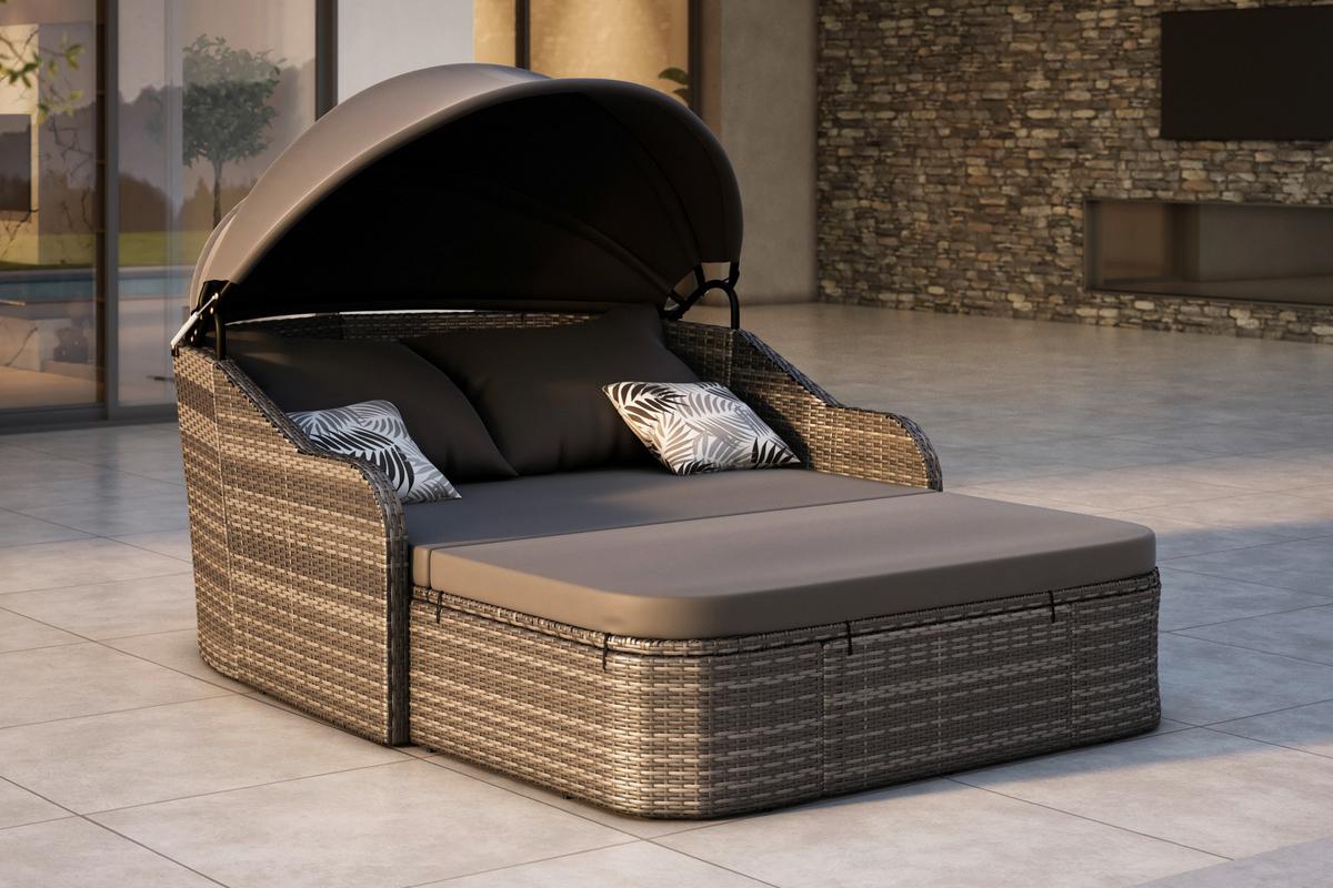 Sonneninsel Rio Grau/Schwarz Metall/Kunststoff/Textil +dach - Schwarz/Grau, MODERN, Kunststoff/Textil (206/132/64cm) - Beldano