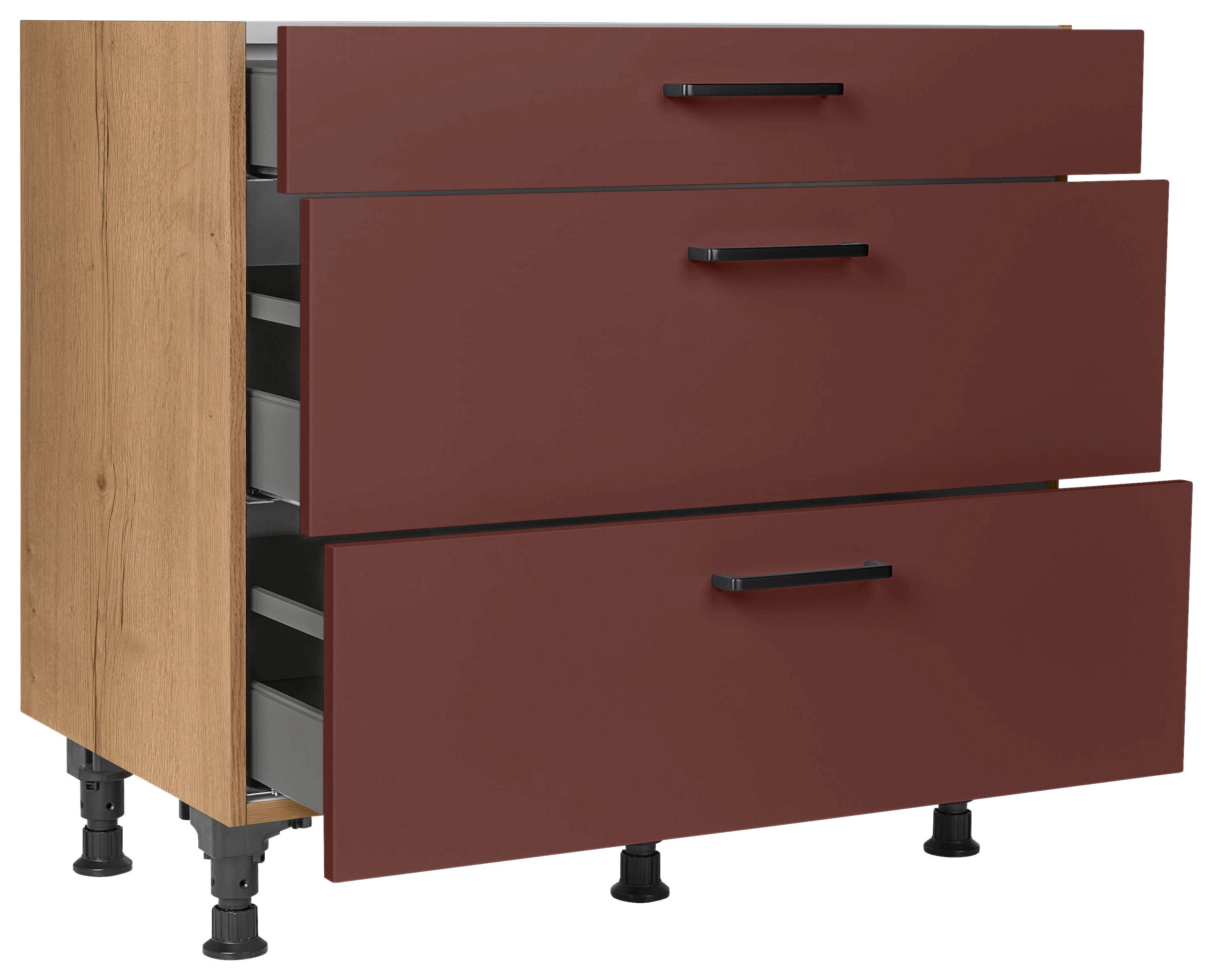 Schubkastenunterschrank Easytouch - Eichefarben/Rot, MODERN, Holzwerkstoff (90/87/56cm) - Nobilia