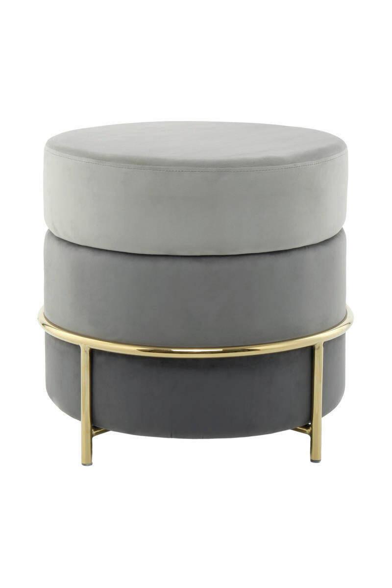 Hocker Pouf Samt Grau H: 46 cm Rund - Goldfarben/Grau, Basics, Holzwerkstoff/Textil (48,5/46/48,5cm) - Kayoom