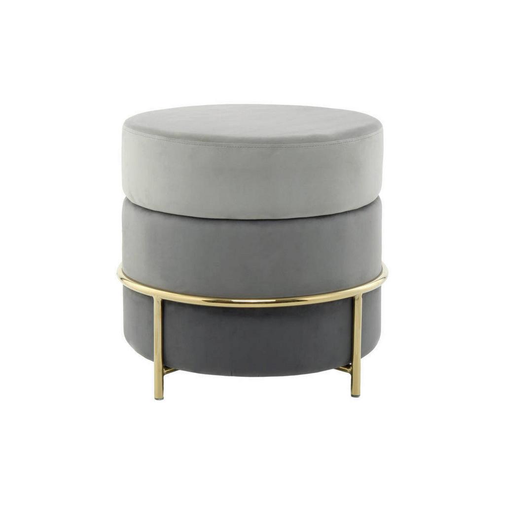 Hocker Pouf Samt Grau H: 46 cm Rund