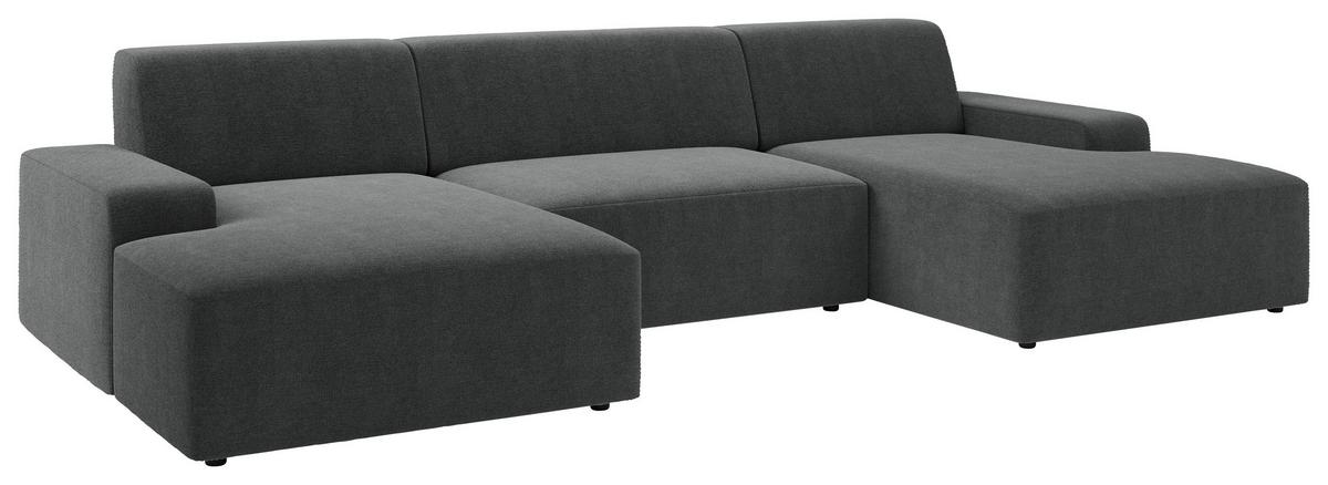 Wohnlandschaft Wien Anthrazit U: 162x329x162 cm - Anthrazit/Schwarz, MODERN, Textil (162/329/162cm) - Trendmanufaktur