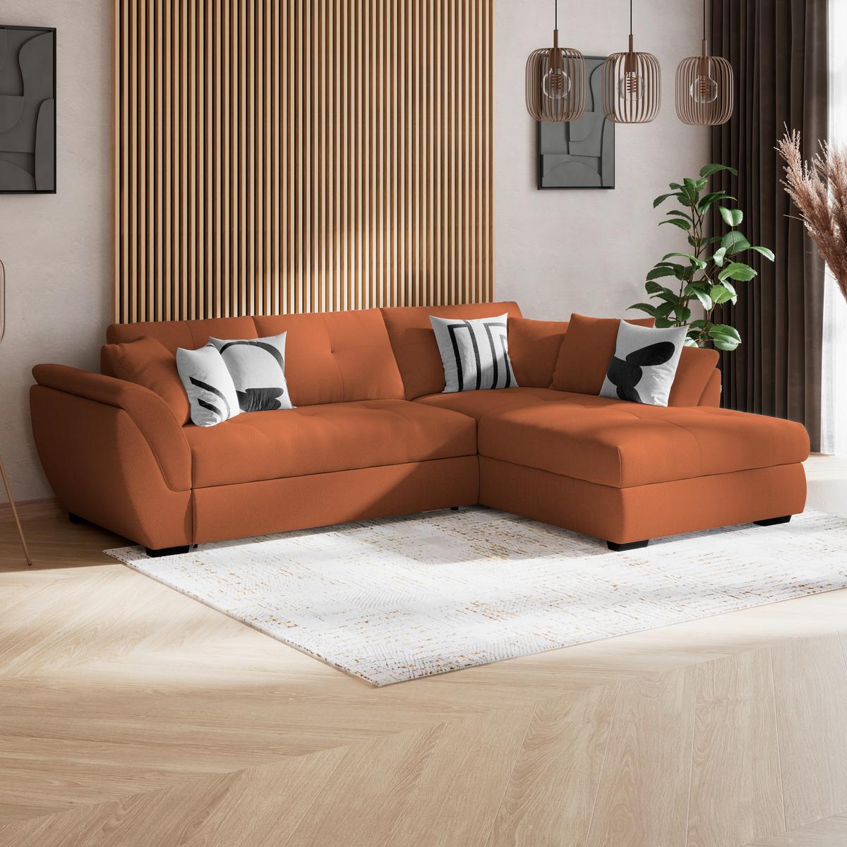 Rohová sedačka BERISSO, pravá, terracotta - černá/terracotta, Konvenční, textil (278/187cm) - Ondega