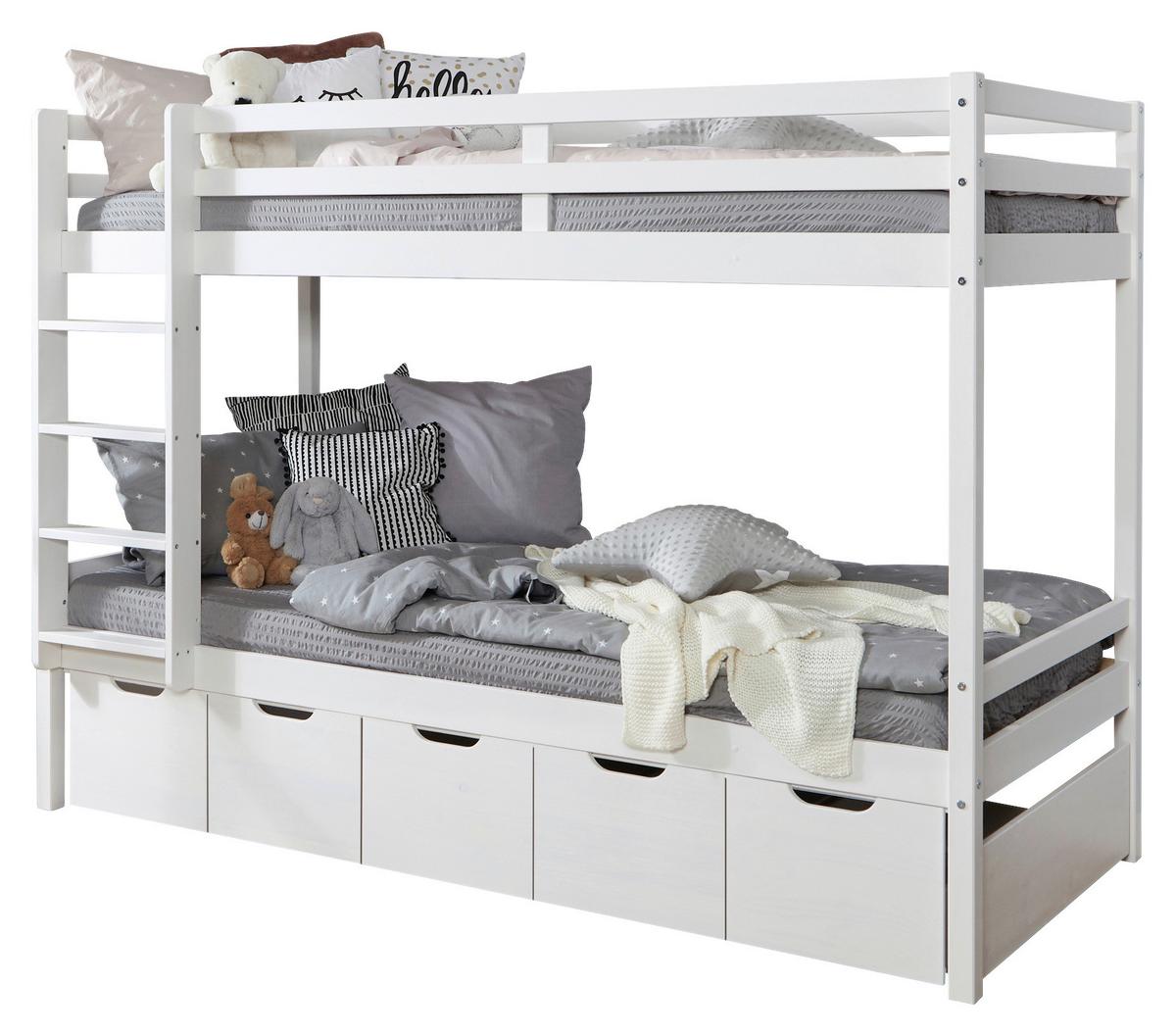 Etagenbett Finn Weiß Kiefer Massiv Mit Leiter - MODERN (90/200cm) - MID.YOU