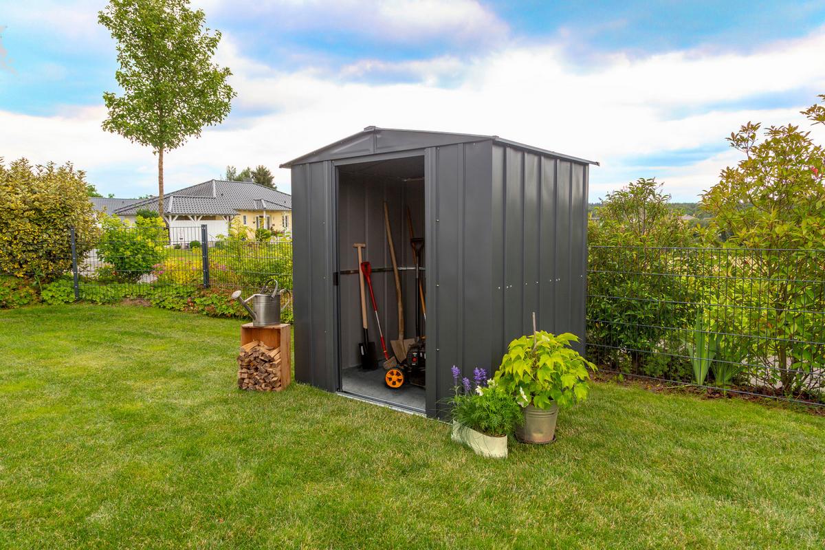 Gerätehaus mit Schiebetür 194x191x151 cm - Grau, Basics, Metall (194/191/151cm)