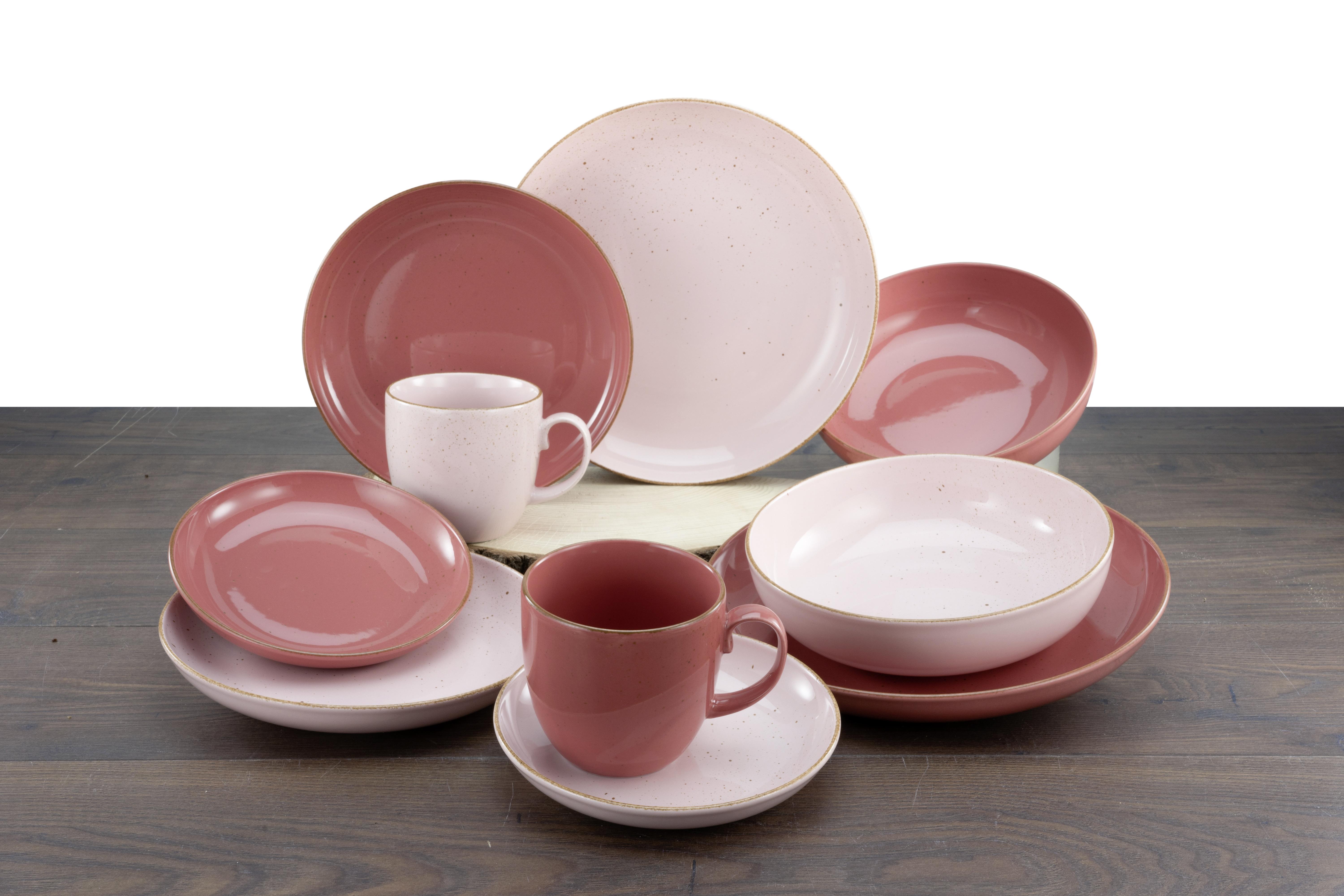 Kombiservice Giardino Keramik 2 Personen Geschirr Set - Rotbraun/Rosa, KONVENTIONELL, Keramik (37,5/23/30,5cm) - Creatable