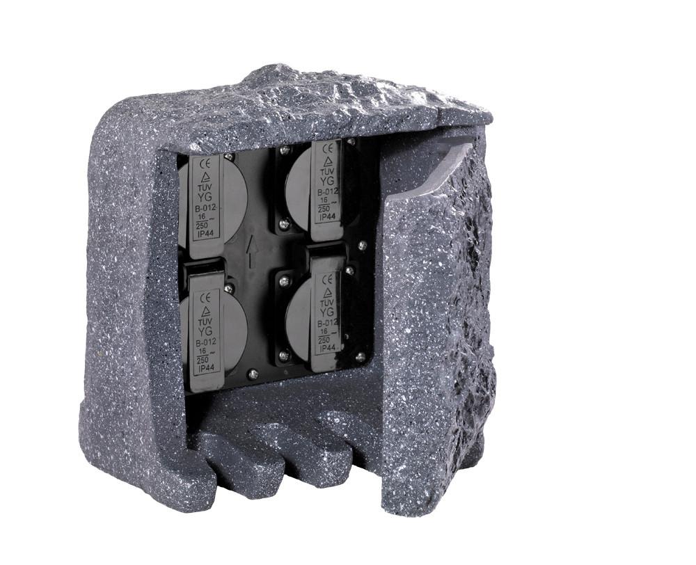 Gartensteckdose Grau 4-Fach, Schukostecker