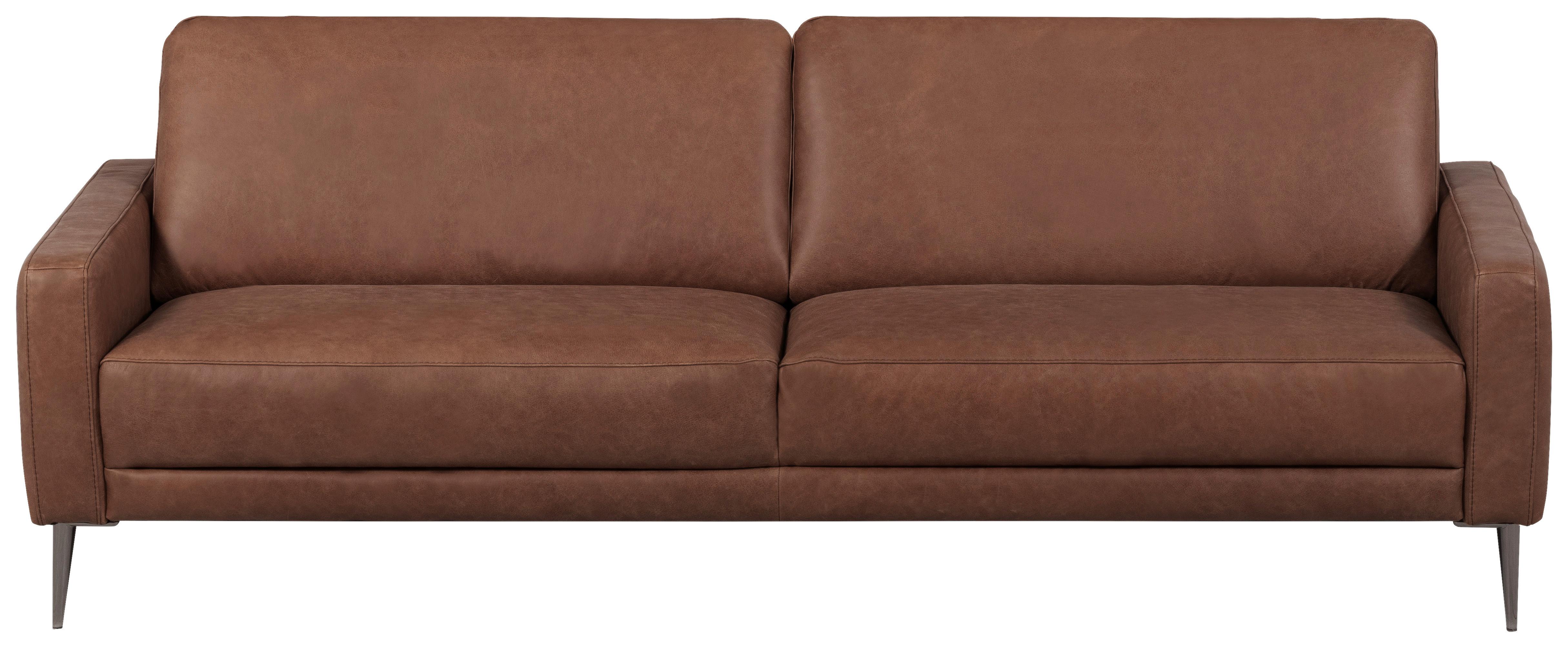 3,5-sitzer Spring, Dunkelbraun B: 207 Cm - Dunkelbraun/Schwarzchrom, Design, Leder (207/85/92cm) - Livetastic