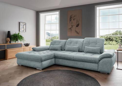 Ecksofa mit Bettkasten Rigatti Blau S: 184x314 cm - Chromfarben/Blau, MODERN, Textil (184/314cm) - Livetastic