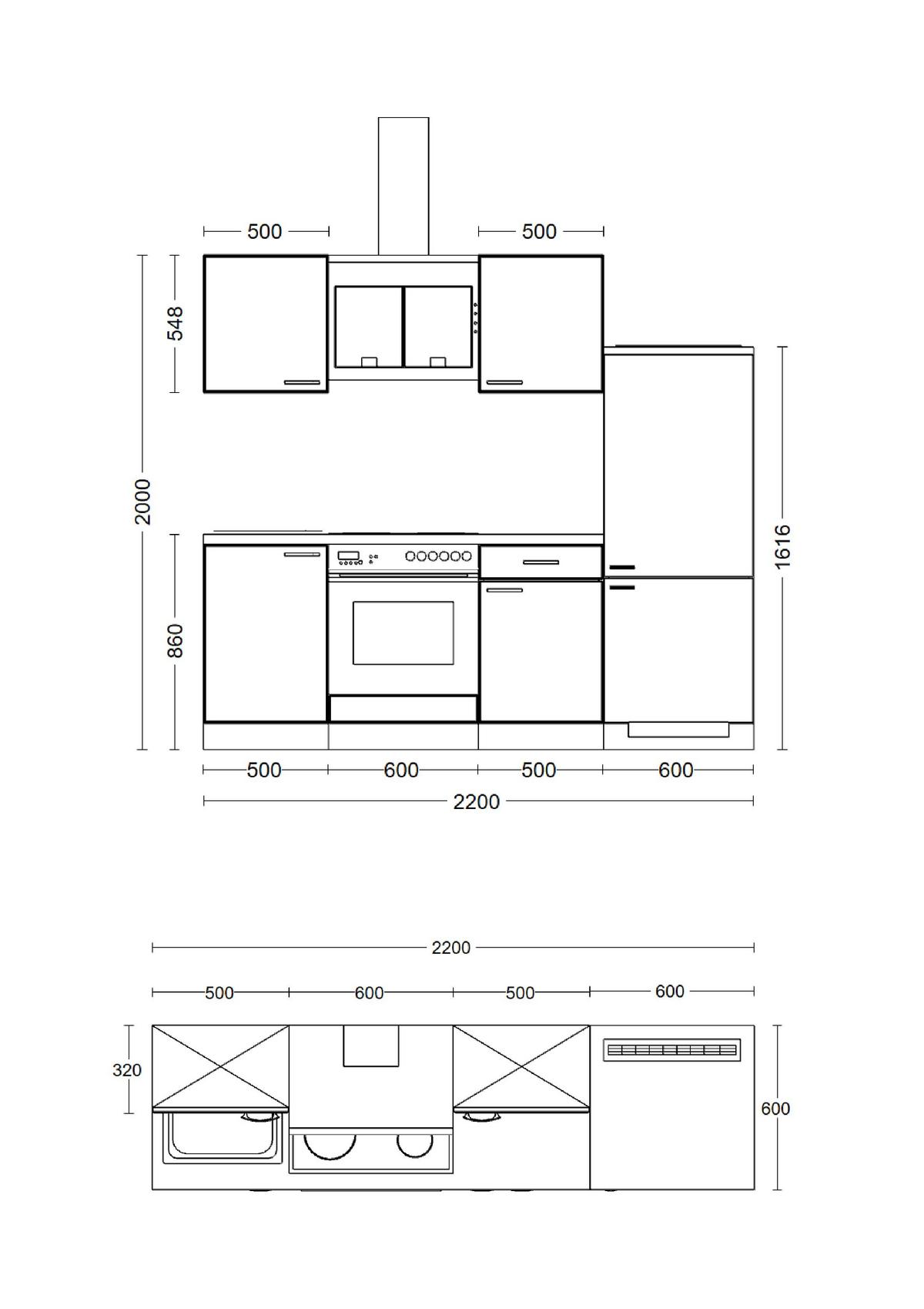 Küchenblock Nepal Sonoma Eiche/Kaschmir B: 220cm - Kaschmir/Sonoma Eiche, MODERN, Holzwerkstoff (220cm) - FlexWell