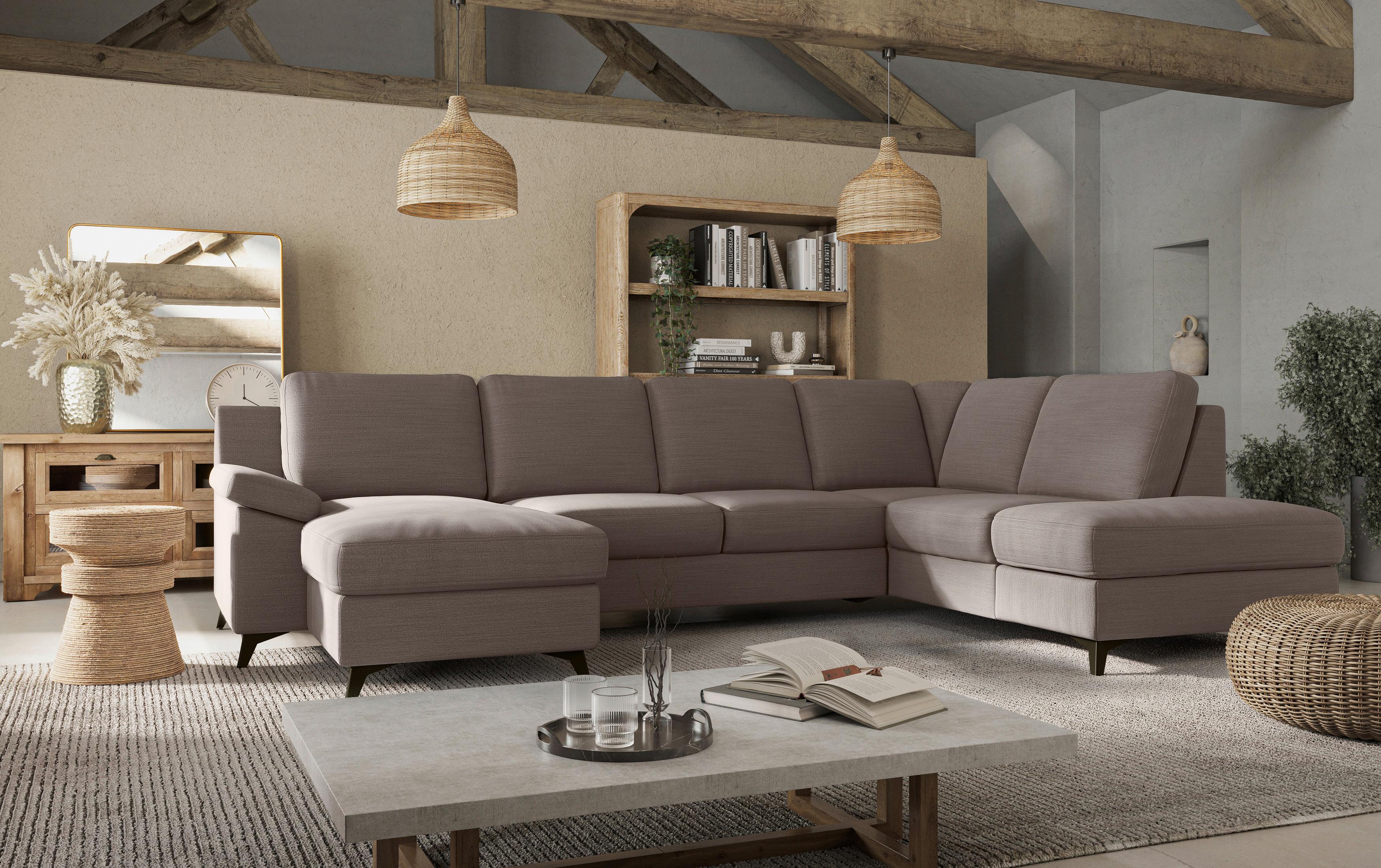 Wohnlandschaft Boom, Dunkelgrau 156x309x204 - Taupe/Schwarz, KONVENTIONELL, Textil (156/309/204cm) - Cotta
