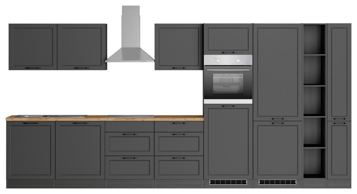 Küchenzeile Meran mit Geräten B: 420 cm Grau/Eiche Dekor - Eiche Wotan/Grau, LIFESTYLE, Holzwerkstoff (420cm) - Held