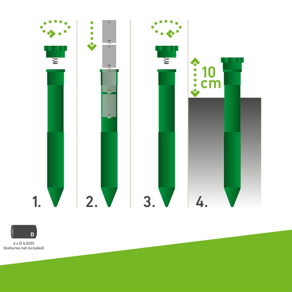 Ultraschall-Tiervertreiber Wühlmaus Vertreiber Bat 3 Star - Alufarben/Grün, Basics, Kunststoff (12,5cm)