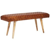 Víceúčelová lavice hnědá kůža - přírodní barvy/hnědá, Moderní, dřevo/kůže (115/53/38cm) - MID.YOU