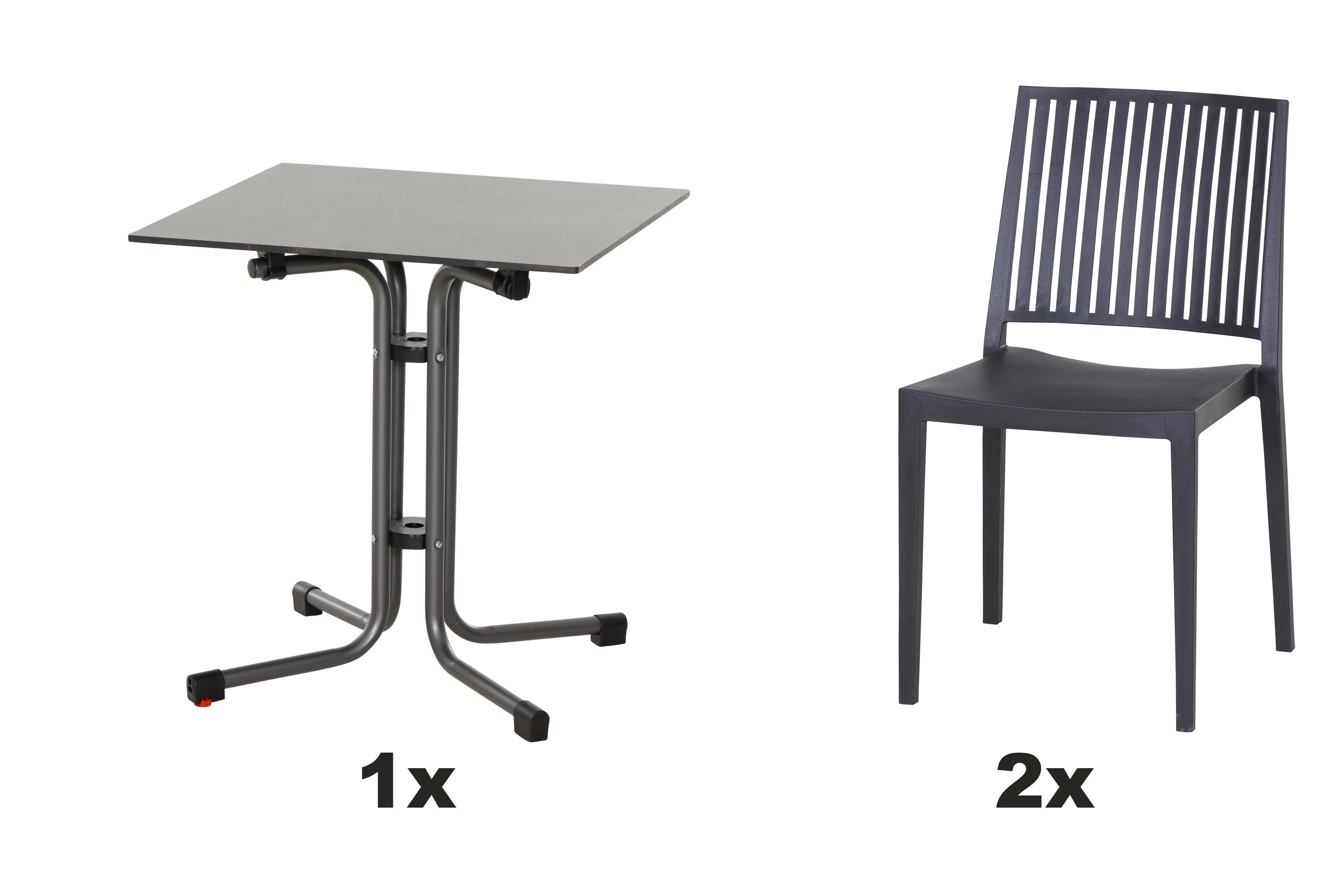 Gartengarnitur T20130 - Anthrazit, Basics, Holzwerkstoff/Kunststoff (57/80/56cm) - Siena Garden