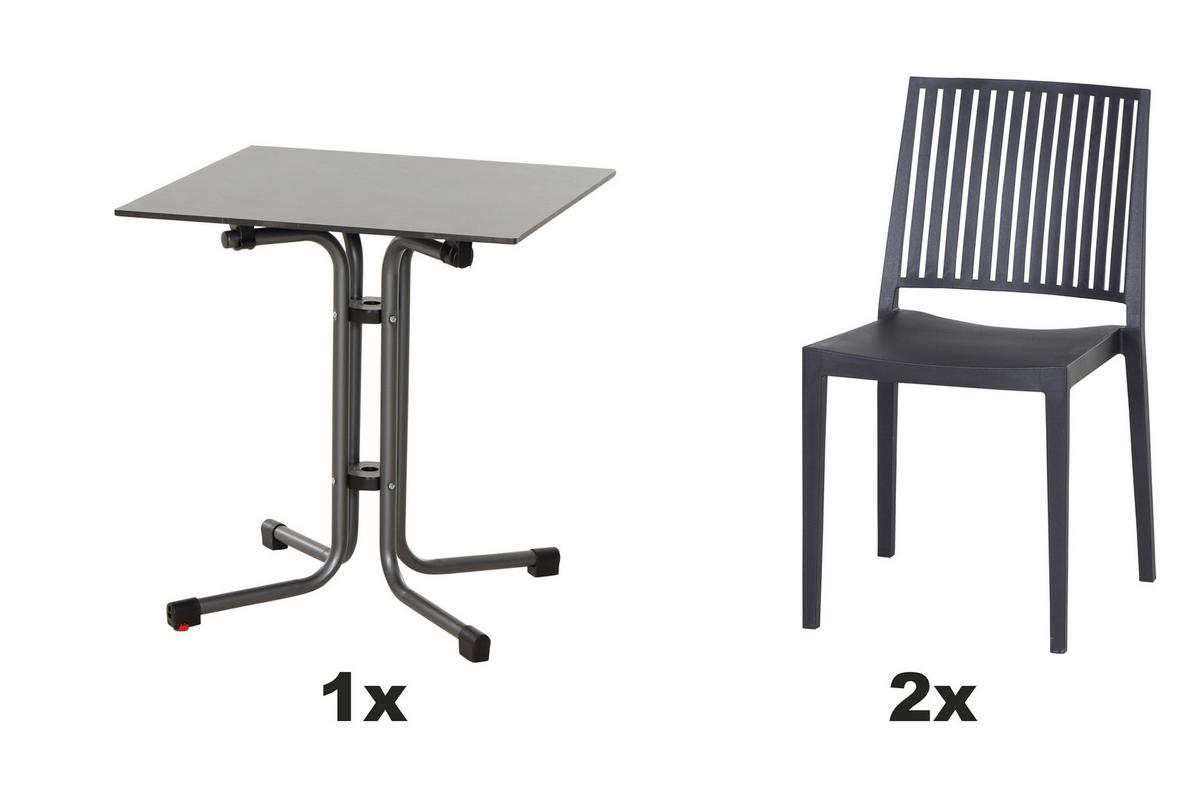 Gartengarnitur T20130 - Anthrazit, Basics, Holzwerkstoff/Kunststoff (57/80/56cm) - Siena Garden