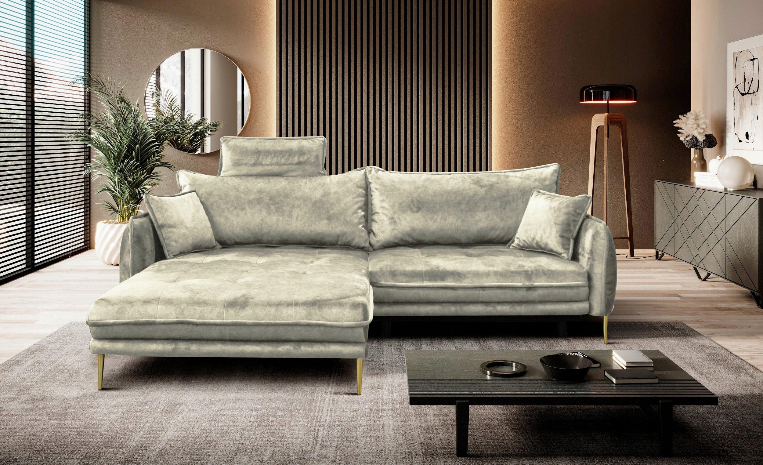 Ecksofa Whisper Creme S: 196x264 cm - Goldfarben/Creme, Design, Textil (196/264cm) - MID.YOU