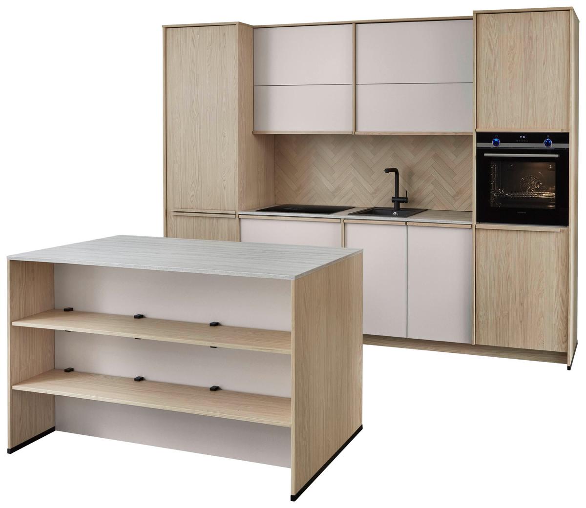 Küchenblock Sofia/singapur - Sandfarben/Eichefarben, LIFESTYLE, Holzwerkstoff (296,4cm) - Vertico