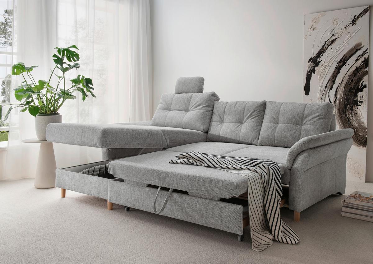 Ecksofa Brizzini mit Schlaf- Funktion, Silberfarben,176x250 - Silberfarben/Naturfarben, MODERN, Textil (176/250cm) - Livetastic