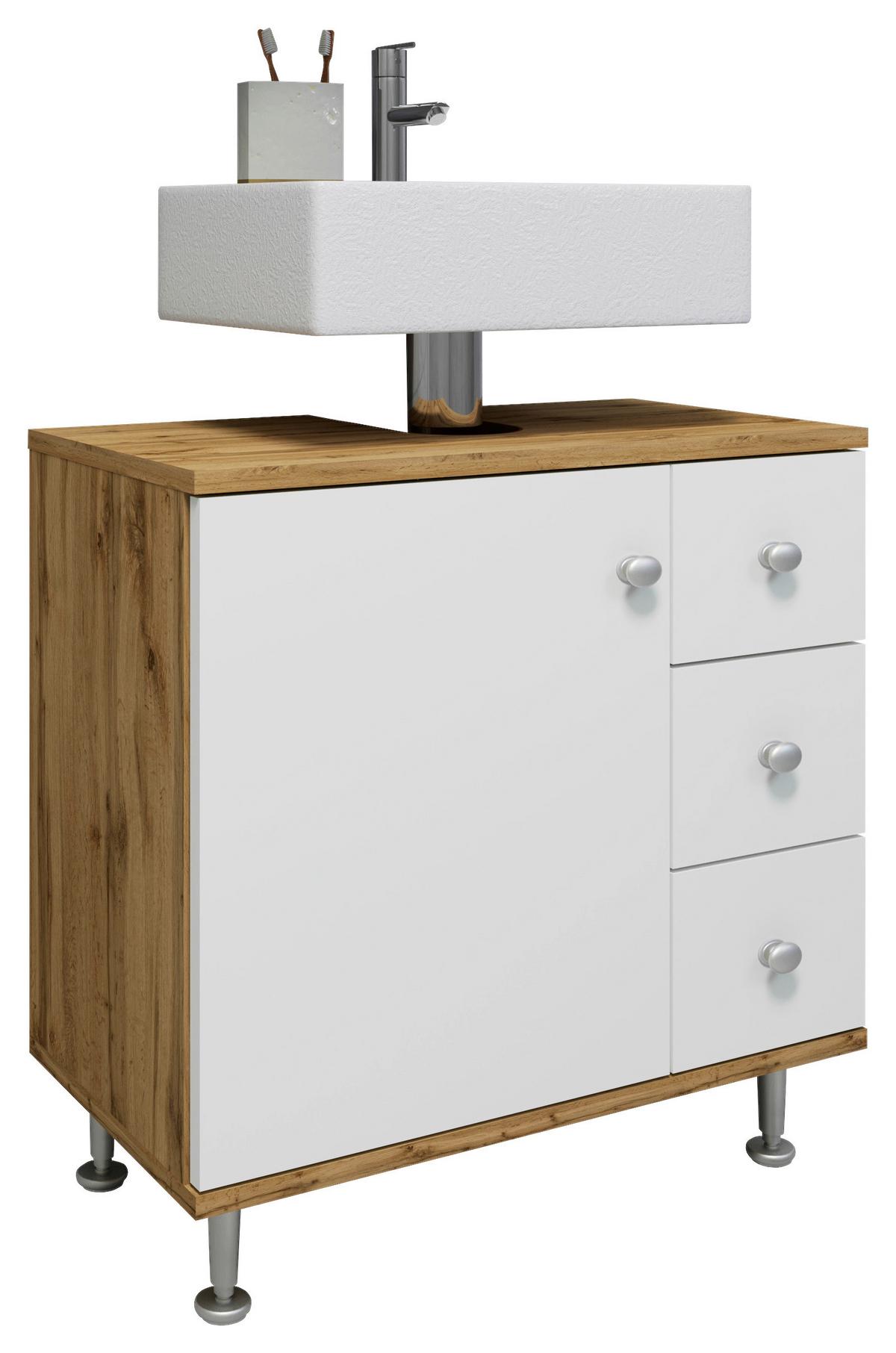 Waschbeckenunterschrank Nilosi M - Honigeiche/Silberfarben, MODERN, Holzwerkstoff (60/61/33cm) - MID.YOU