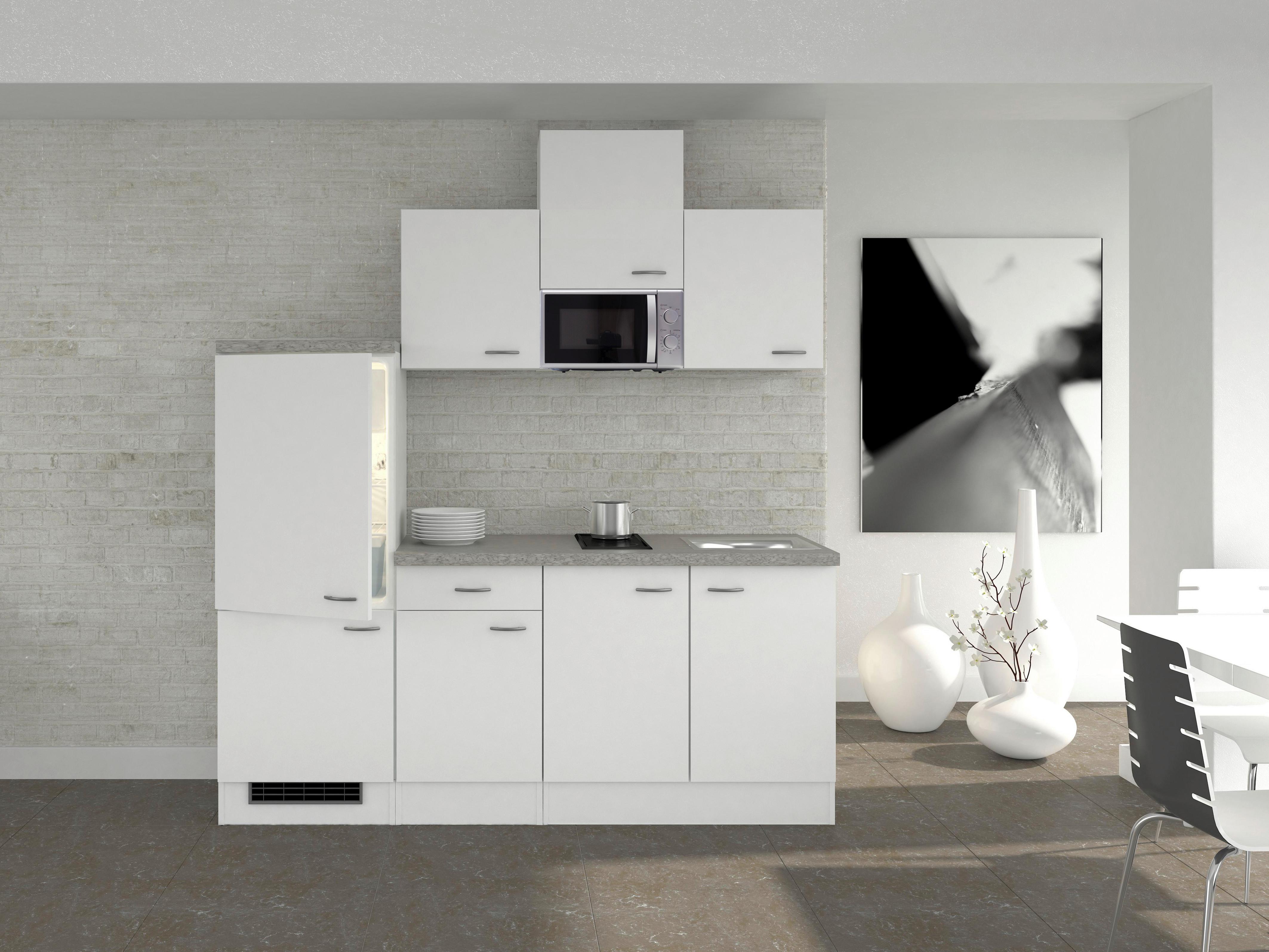 Küchenzeile Wito mit Geräten 210 cm Weiß/Grau Modern - Hellgrau/Weiß, MODERN, Holzwerkstoff (210cm) - FlexWell