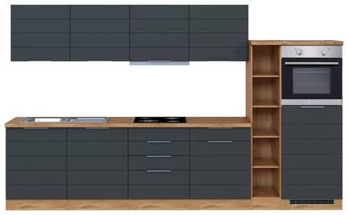 Küchenzeile Florenz mit Geräte B: 330 cm Grau/Eiche Dekor - Eiche Wotan/Grau, Design, Holzwerkstoff (330cm) - Held