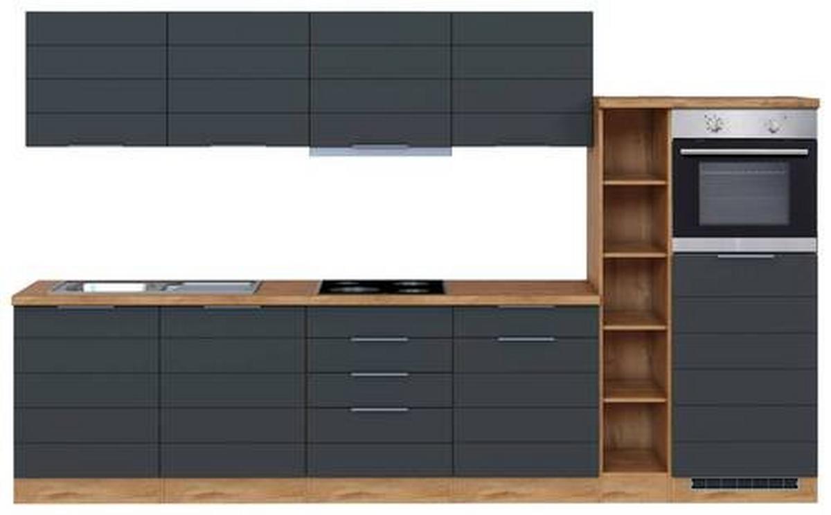 Küchenzeile Florenz mit Geräte B: 330 cm Grau/Eiche Dekor - Eiche Wotan/Grau, Design, Holzwerkstoff (330cm) - Held