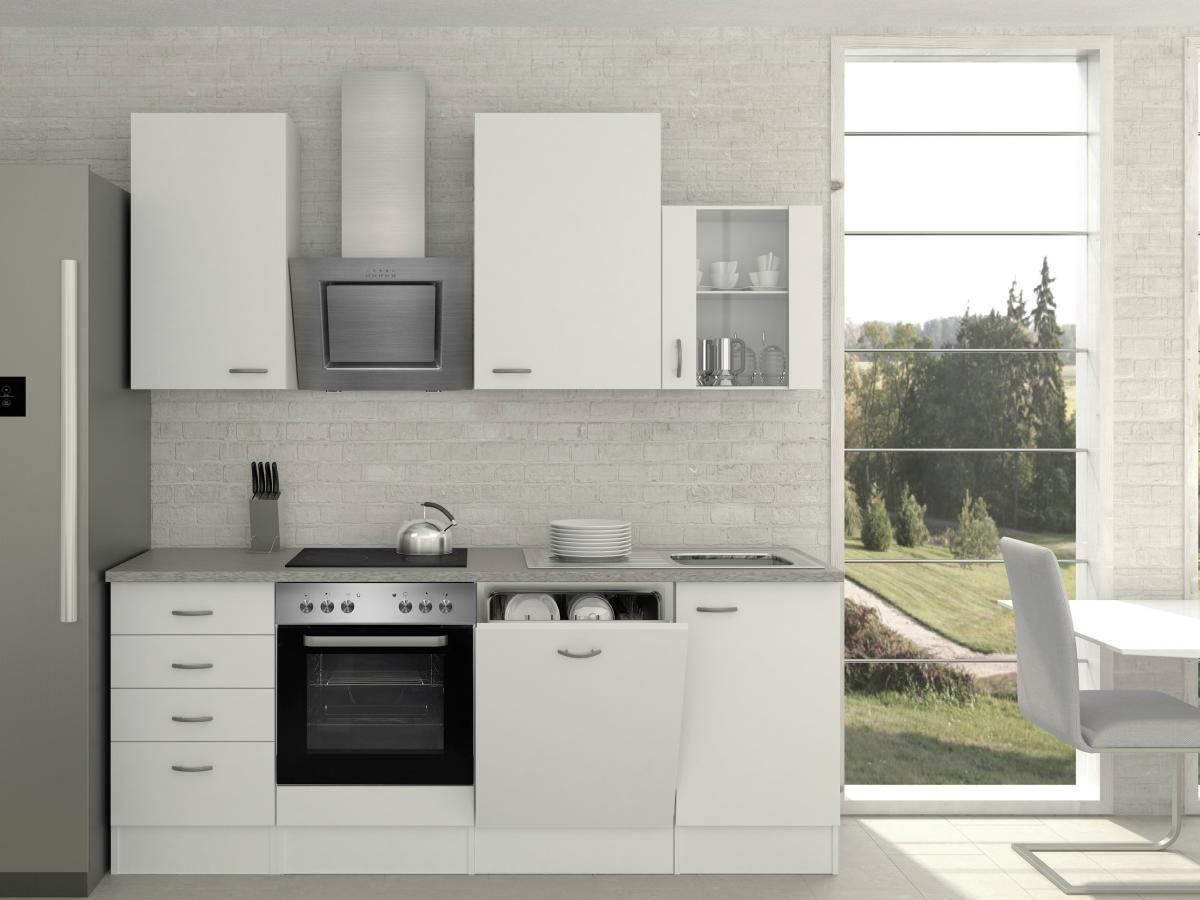 Küchenzeile Wito mit Geräten 220 cm Grau/Weiß Elegant - Hellgrau/Weiß, MODERN, Glas/Holzwerkstoff (220cm) - FlexWell