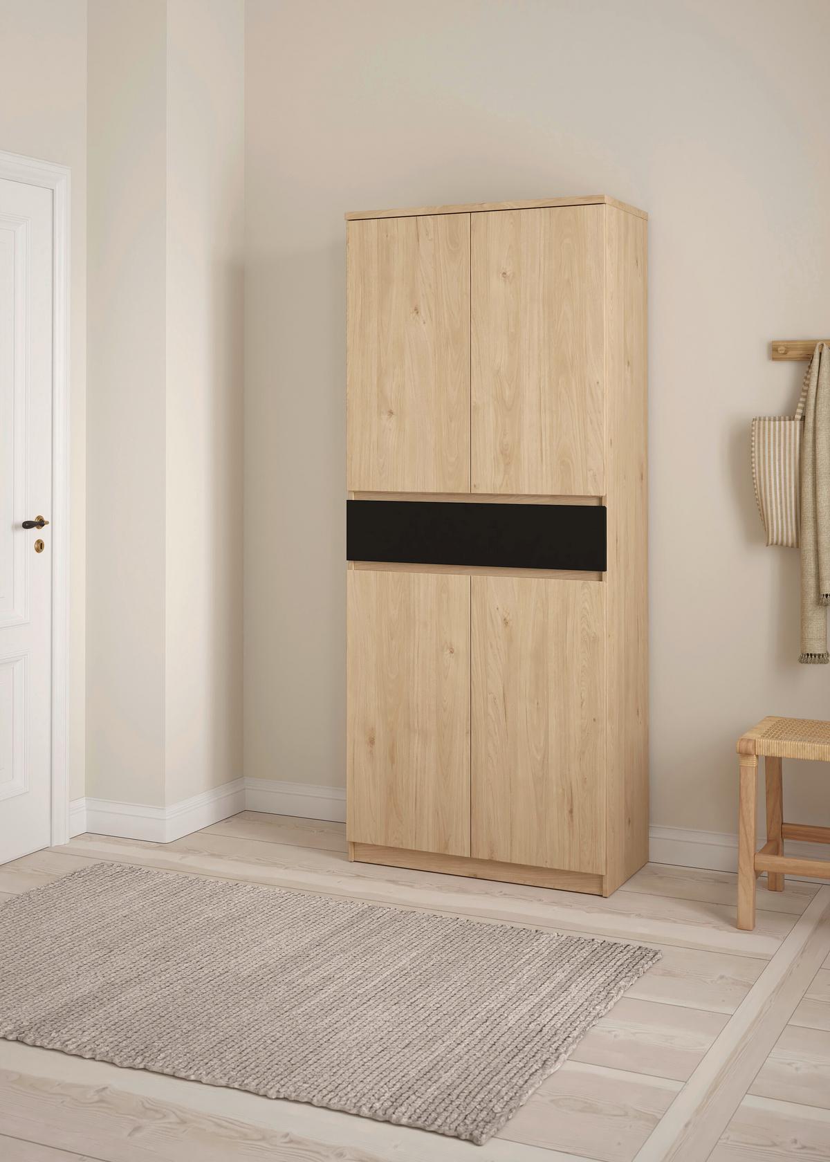 Schuhschrank Naia, Schwarz, Eichefarben, B: 80,4 Cm - Eichefarben/Schwarz, Design, Holzwerkstoff (80,4/191,7/40cm) - Livetastic