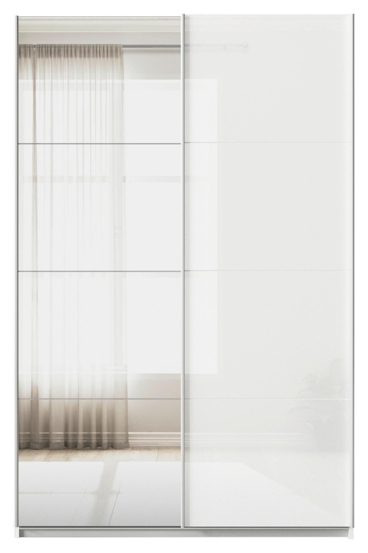 Tolóajtós Szekrény Feldkirch 136/210 Cm - ezüst/magasfényű fehér, Modern, faalapú anyag/Üveg (136/210/62cm)