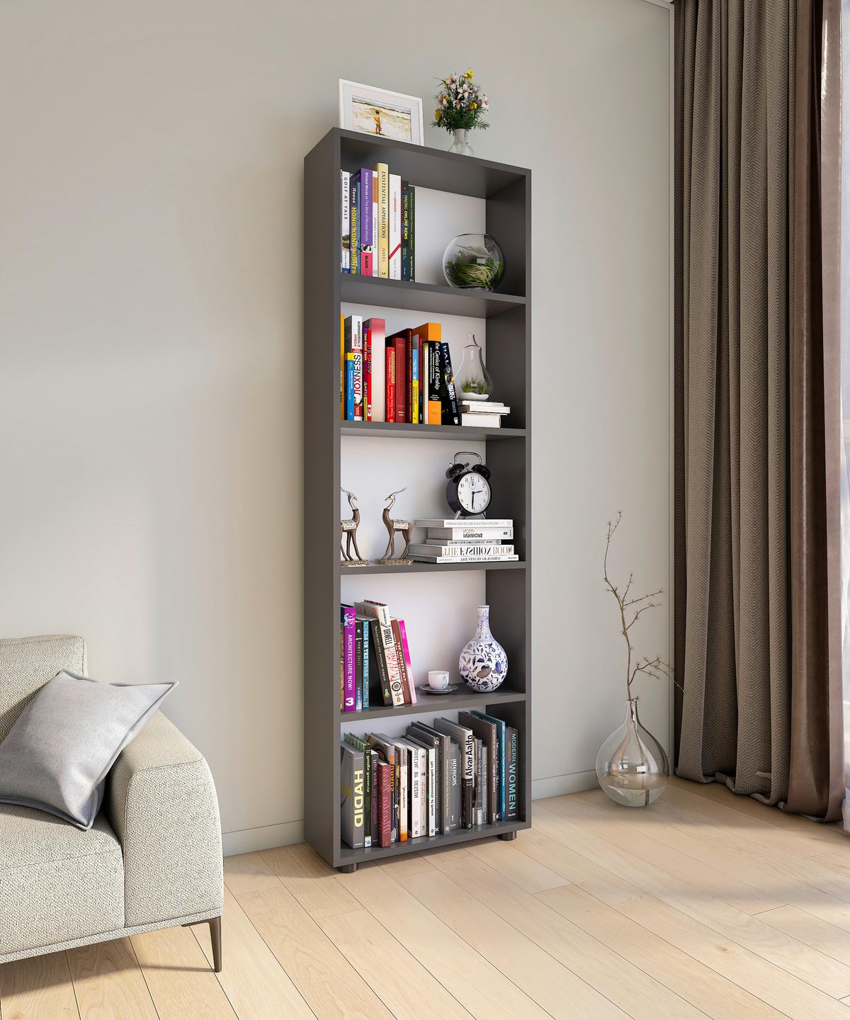 Regal Bulas Anthrazit B: 56 cm - Anthrazit/Schwarz, Basics, Holzwerkstoff (56/169/20cm) - MID.YOU