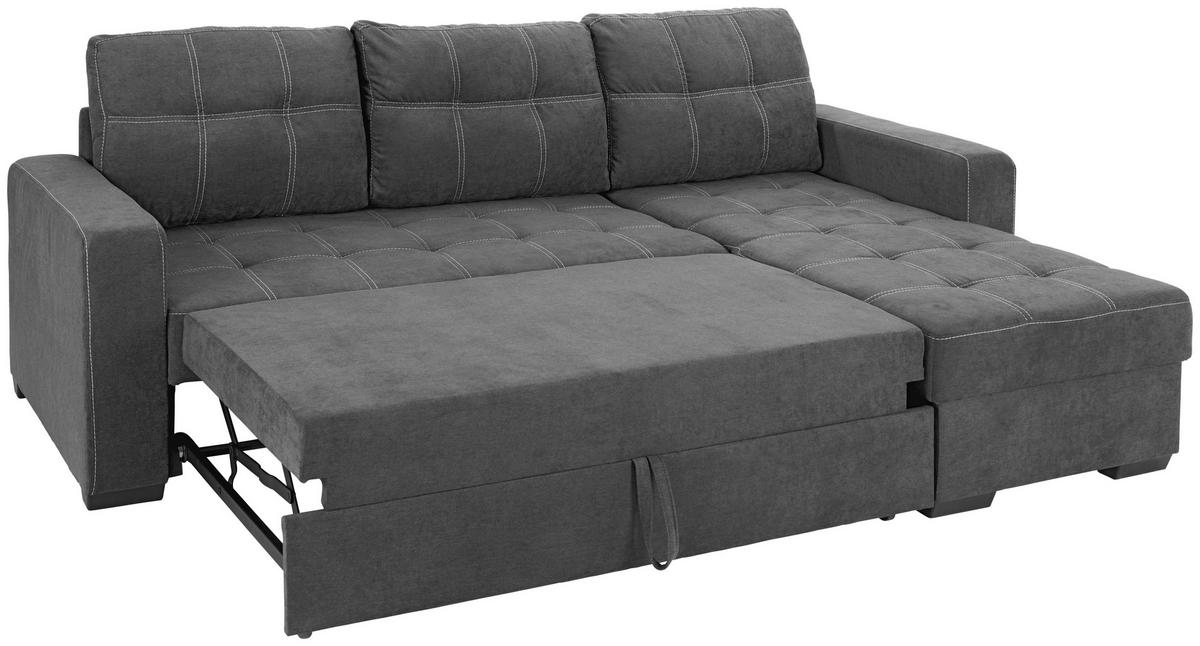 Ecksofa mit Schlaffunktion & Bettkasten Mediolan Dunkelgrau - Dunkelgrau/Schwarz, Design, Textil (240/160cm) - Ondega