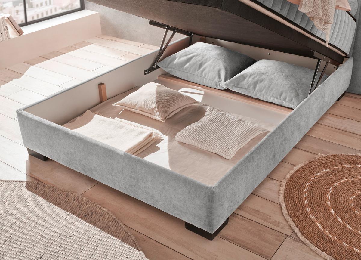 Boxbett Nagol C - Hellgrau/Schwarz, MODERN, Holzwerkstoff/Textil (140/200cm) - MID.YOU