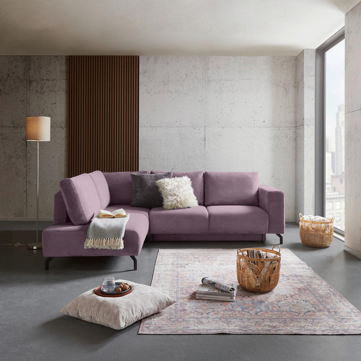 Rohová sedačka VENI, ľavá, lilový menčester - lila/čierna, Modern, textil (210/272cm) - Ondega