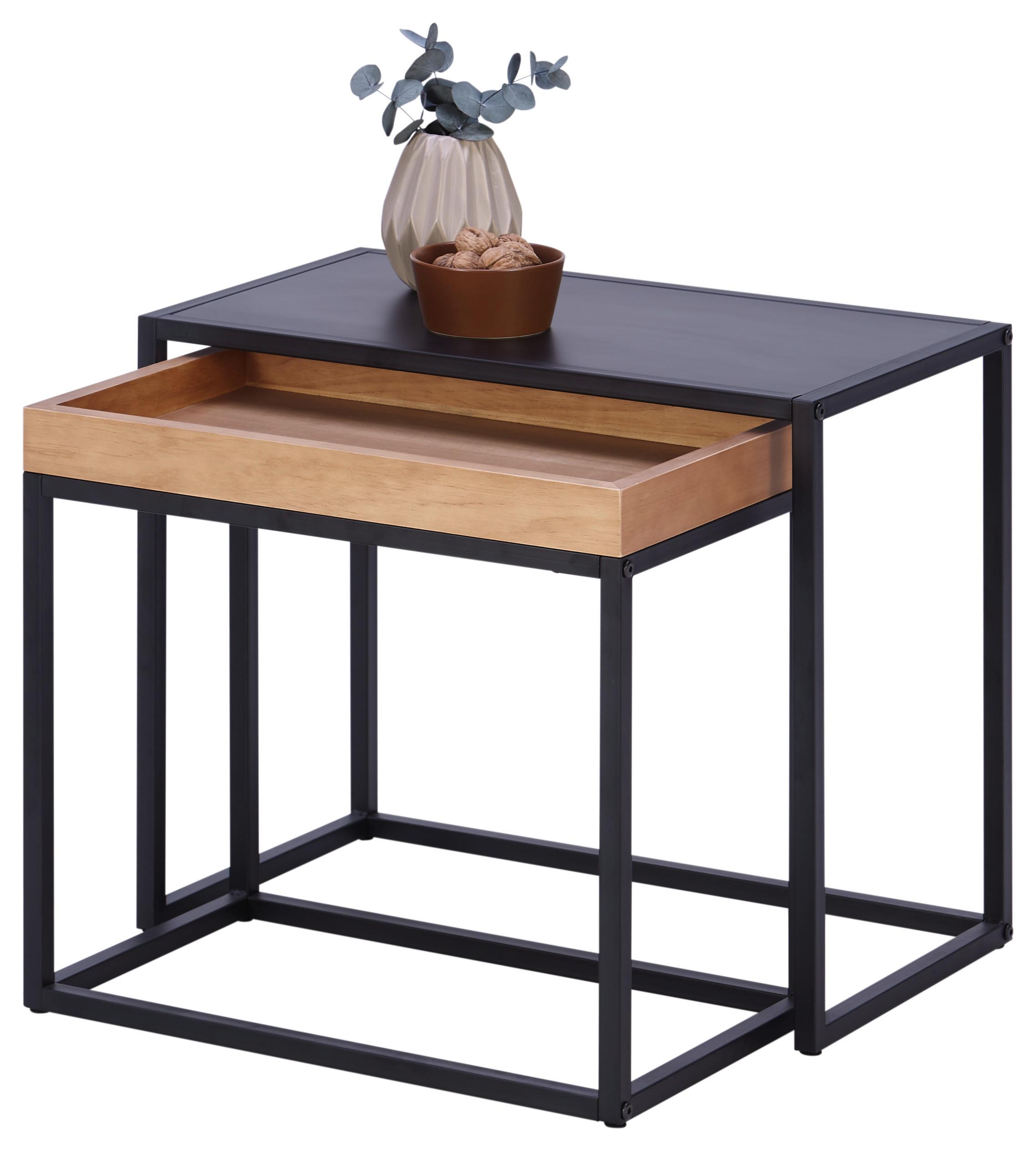 ODKLÁDACÍ STOLEK MIRELLA - černá/hnědá, Moderní, kov/dřevo (60-46/50-47/33-30cm)