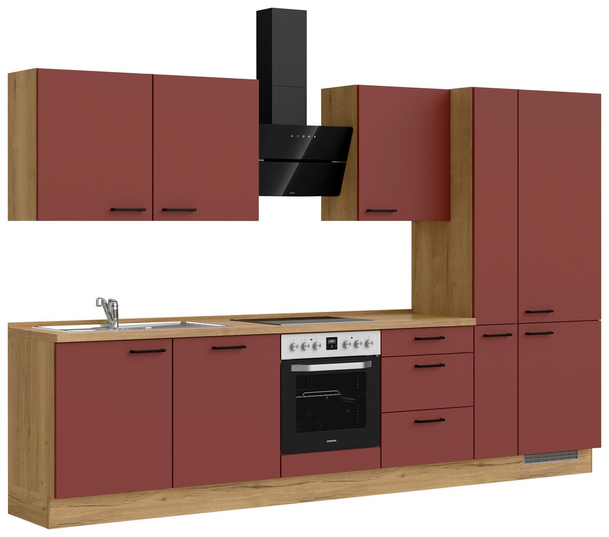 Küchenleerblock Easytouch High-Line, H11 Re. - Eichefarben/Rot, MODERN, Holzwerkstoff (330cm) - Nobilia