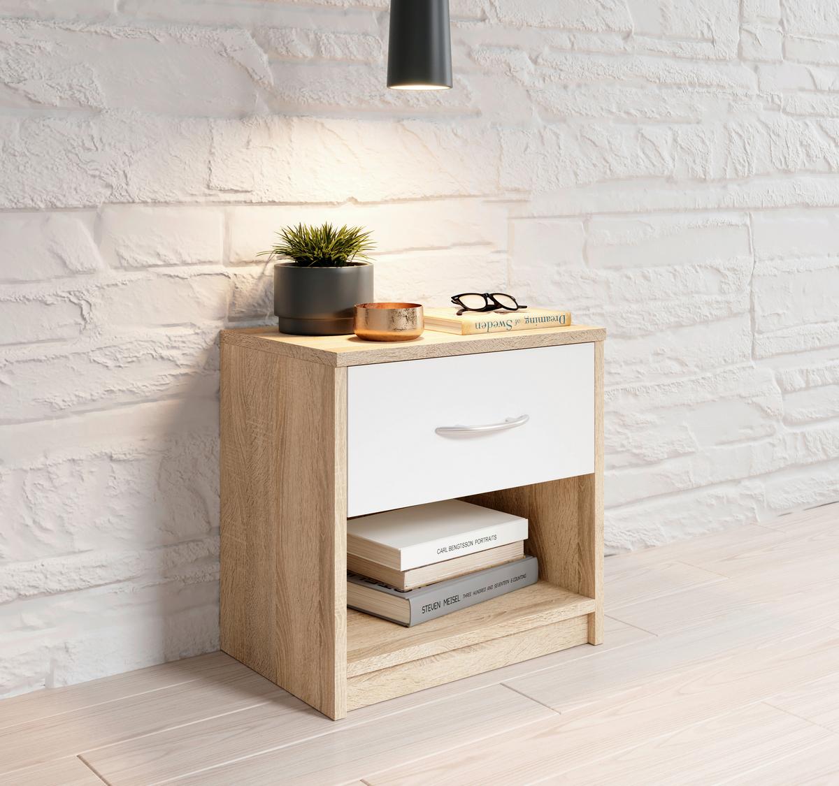 Nachtkästchen Pepe B: 39 Cm Sonoma Eiche/weiß - Weiß/Sonoma Eiche, Basics (39/41/28cm)