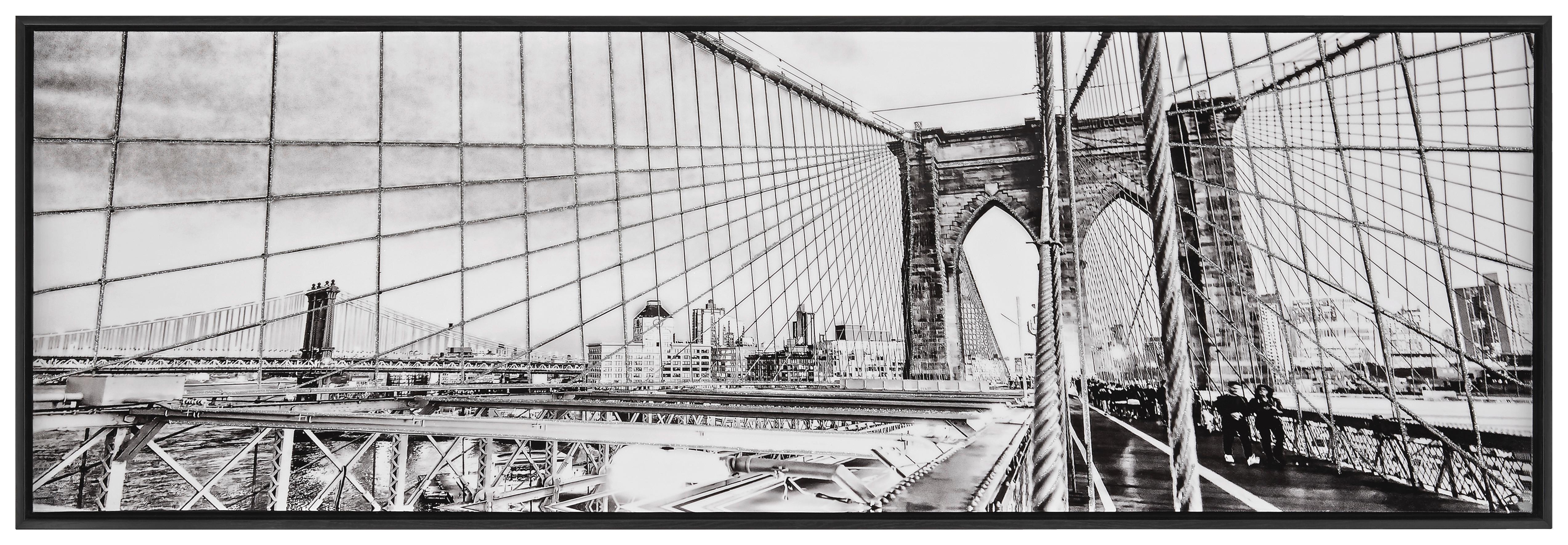 Leinwandbild Brooklyn Bridge Schwarz/Weiß 120x40 cm - Silberfarben/Schwarz, MODERN, Holz/Kunststoff (120/40/3,5cm) - Luca Bessoni