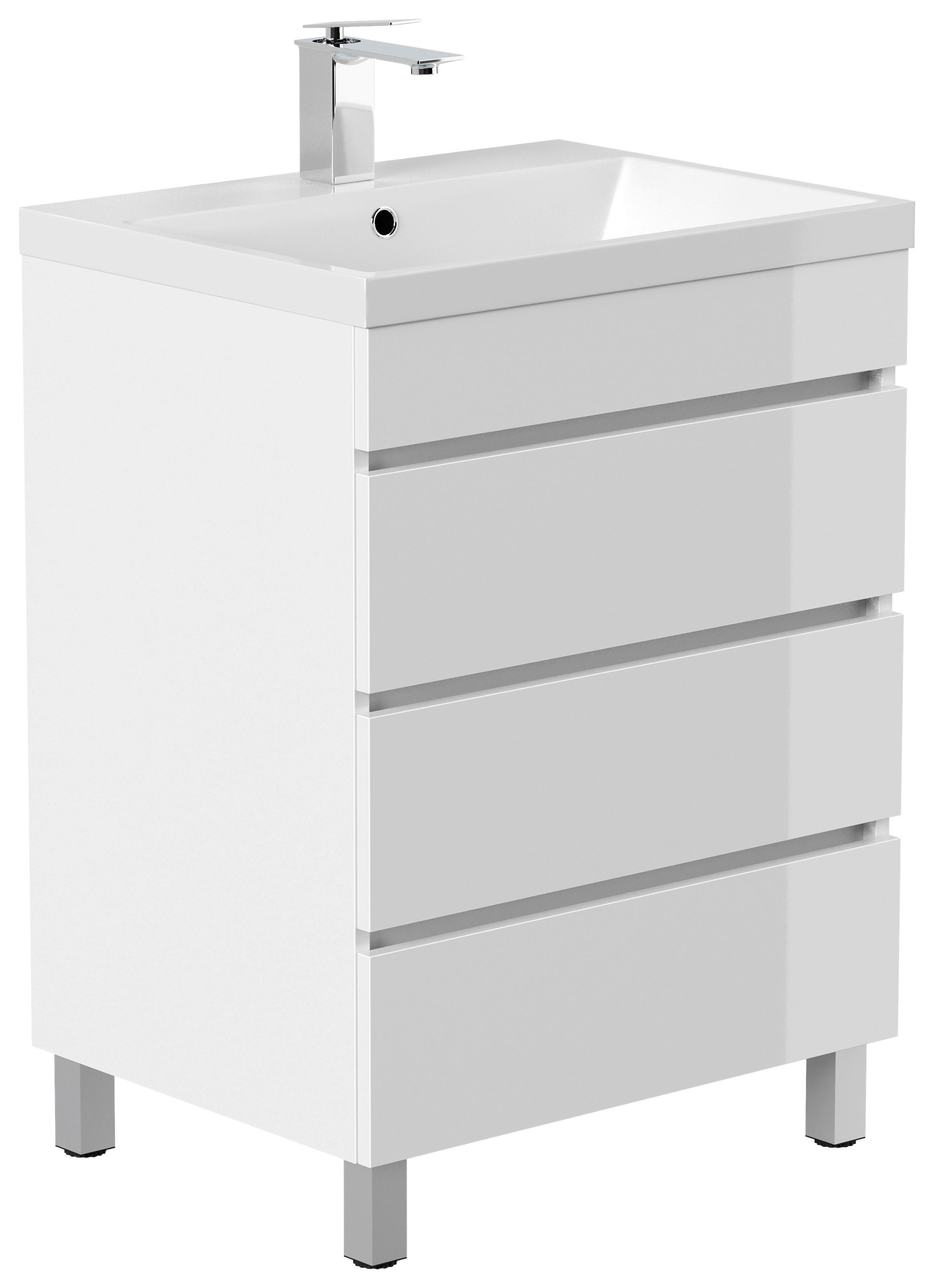 WASCHTISCHKOMBI Fellini, Weiß HG B: 60cm - Weiß Hochglanz/Weiß, Basics, Holzwerkstoff/Stein (60cm) - MID.YOU