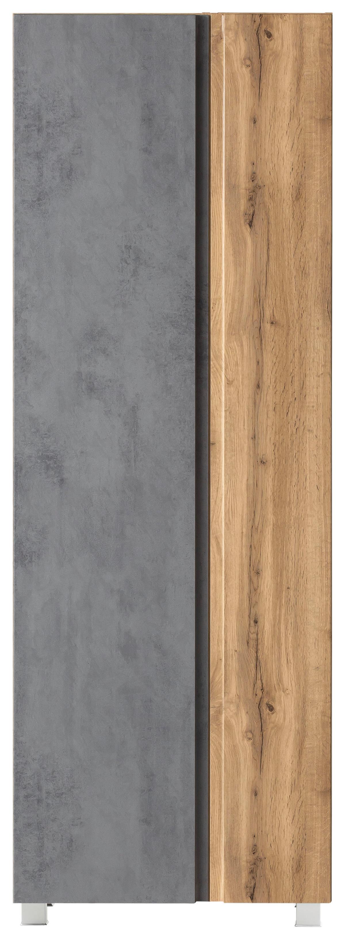 Badezimmer Hochschrank Varese BxH 65x180cm Grau/ Eiche Dekor - Eiche Wotan/Hellgrau, MODERN, Holzwerkstoff (65/180/35cm) - Held