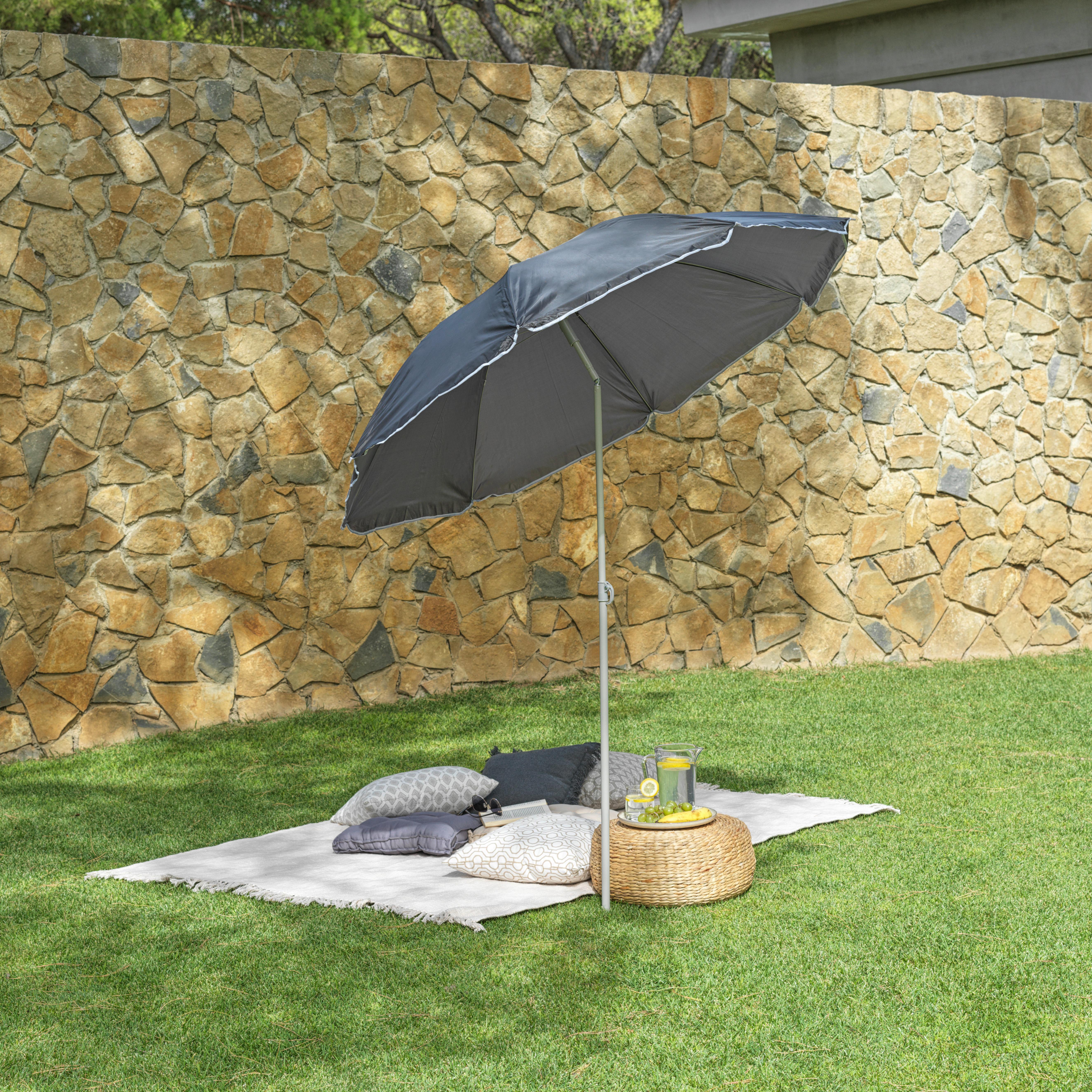 Sonnenschirm Sophie Ii Dm: 180 H: 190 Cm Anthrazit - Anthrazit/Rot, KONVENTIONELL, Textil/Metall (180/190cm) - Ondega