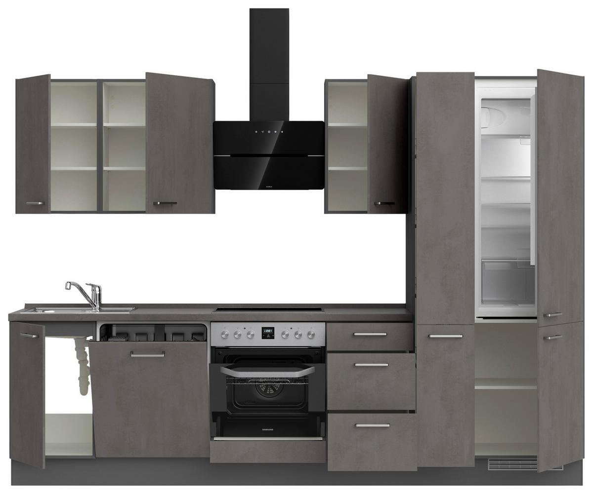 Kuchynská linka 300 cm, bridl.šedý betón/bridl.šedá - farba ušľachtilej ocele/bridlicová, Modern, kov/kompozitné drevo (300cm) - Nobilia