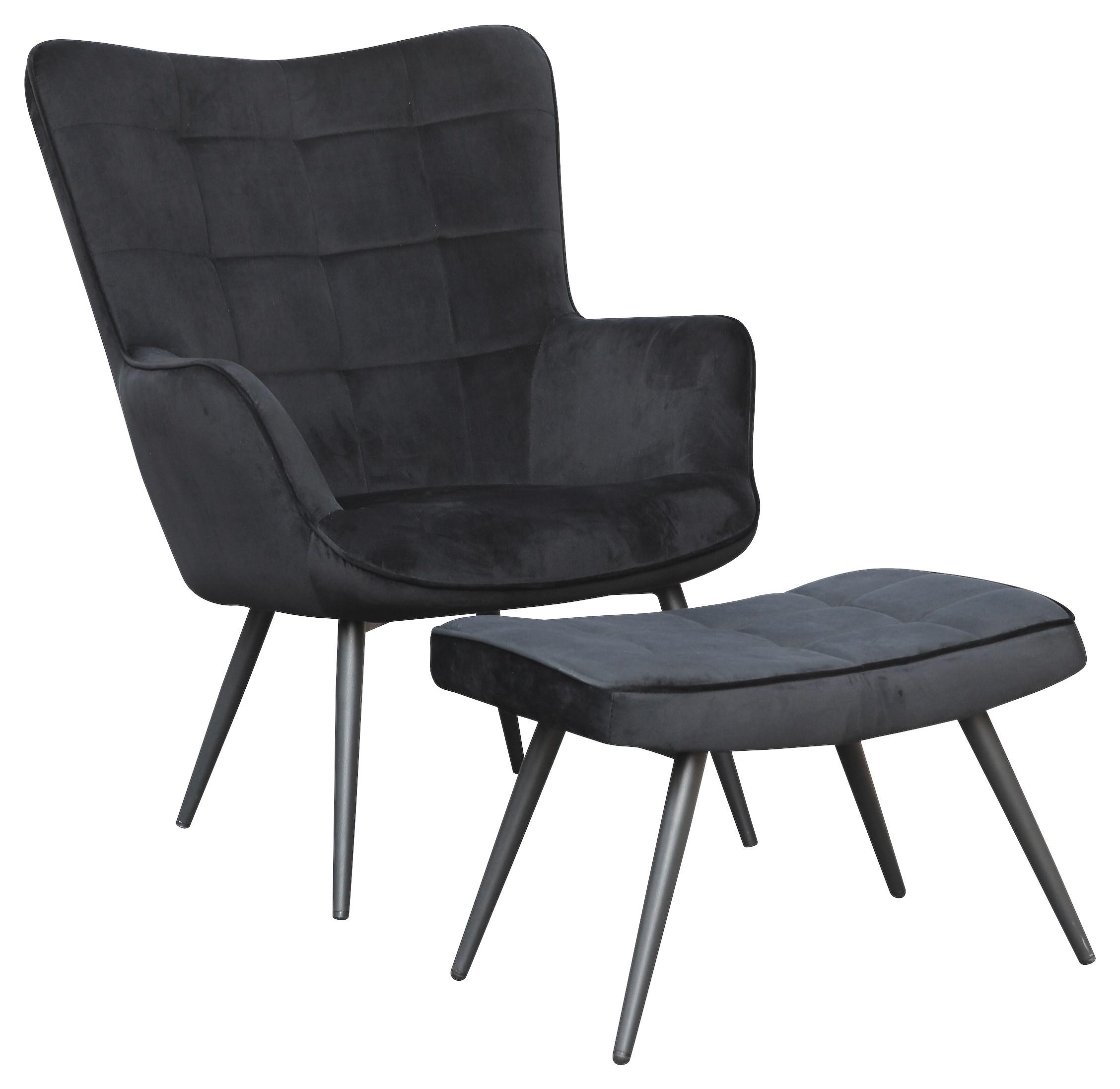 Polstersessel Mit Armlehnen + Hocker Uta Textil Schwarz - Schwarz, MODERN, Holzwerkstoff/Textil (72/60/97/39/80/41cm) - MID.YOU