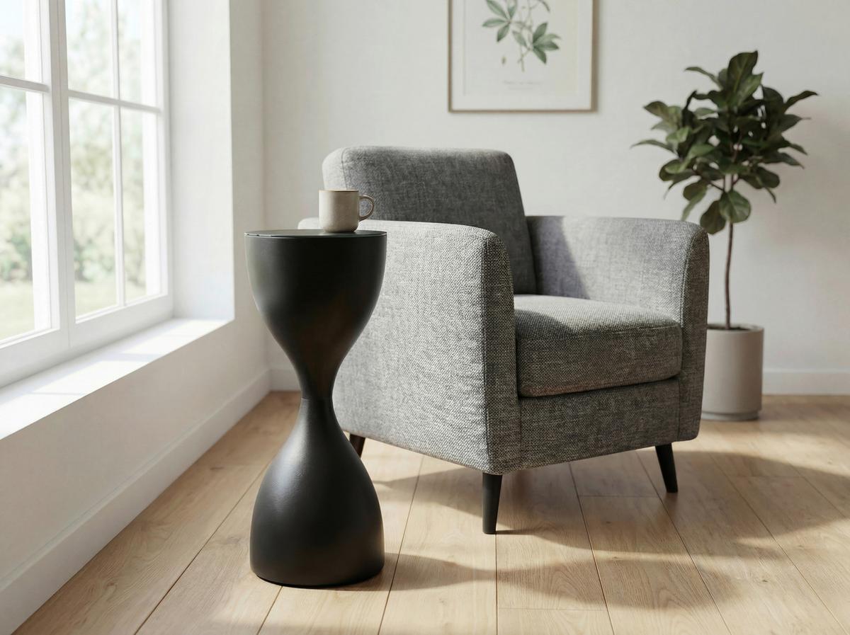 Príručný stolík čierny - čierna, Design, kov/sklo (23/23/62cm) - MID.YOU