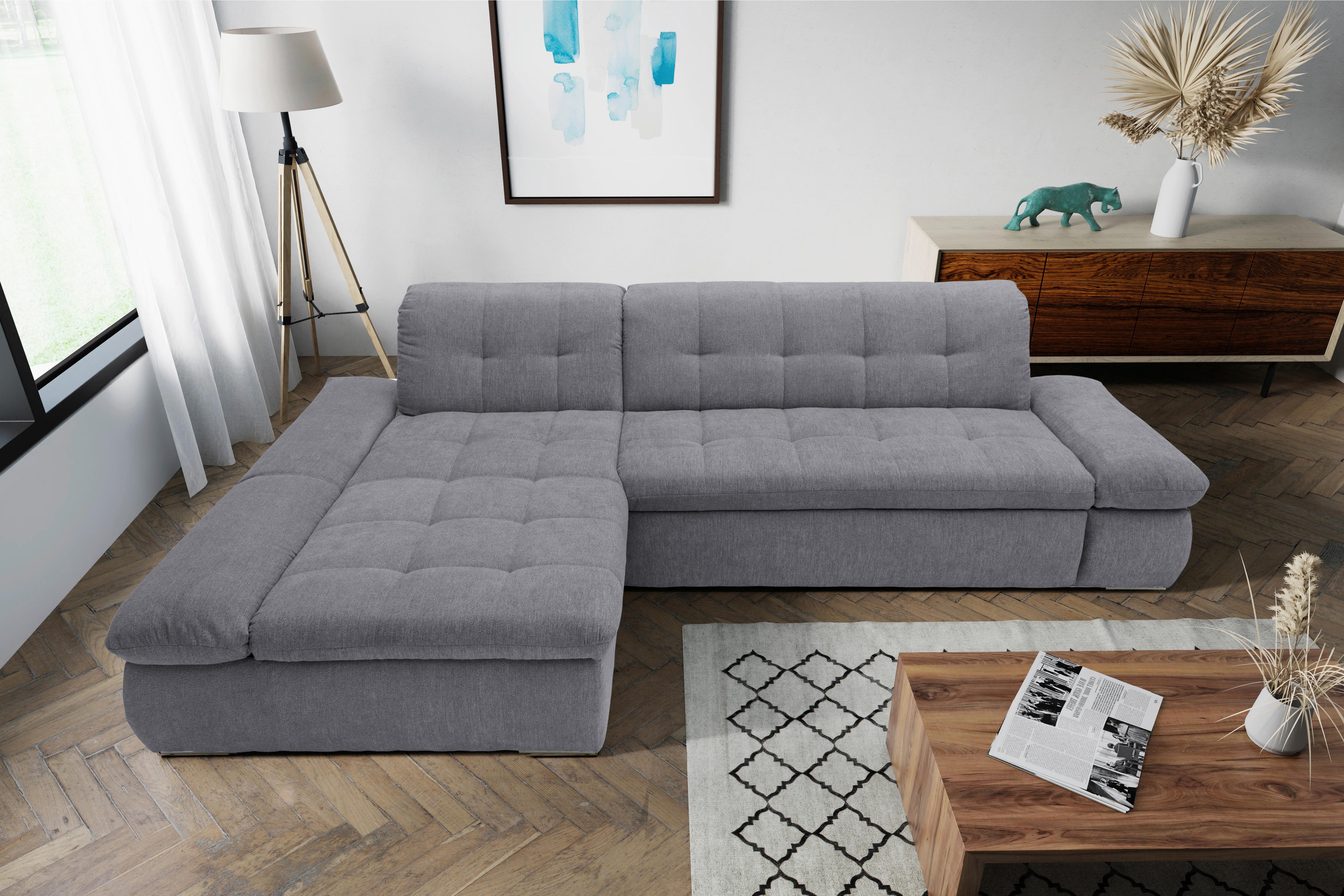 Ecksofa Mit Schlaffunktion Moric Dunkelgrau Mikrofaser - Chromfarben/Dunkelgrau, KONVENTIONELL, Textil (172/300cm) - MID.YOU