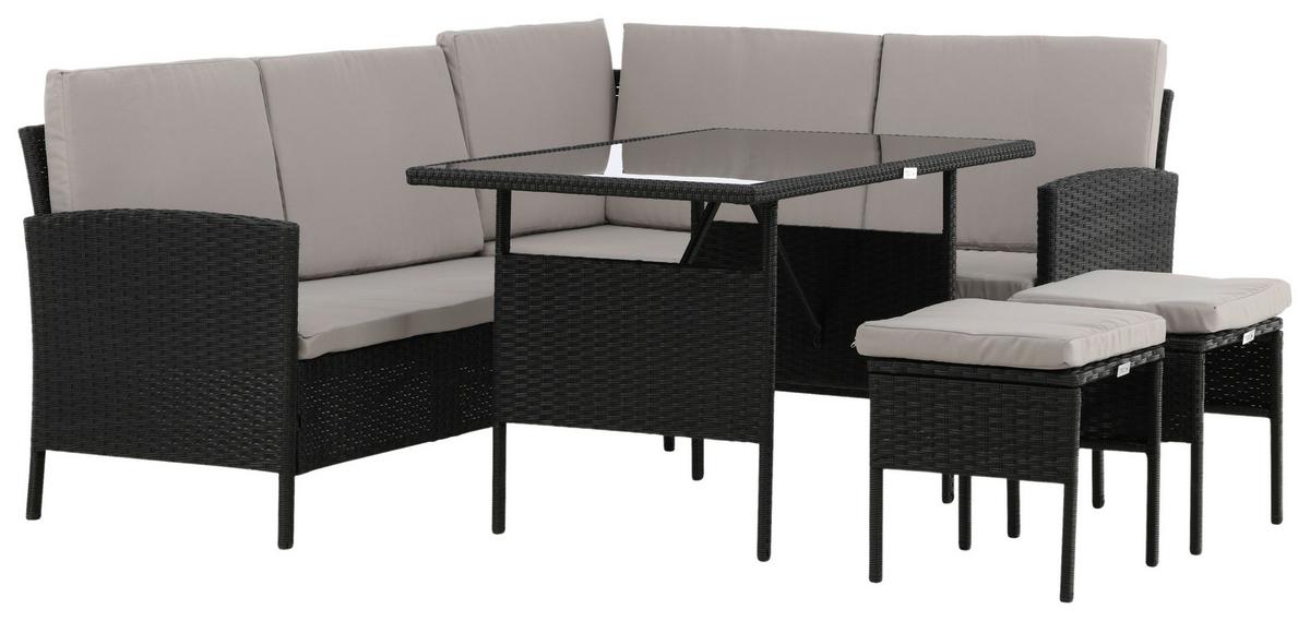 Loungegarnitur 4-Tlg Knock Kunststoff mit Kissen - Schwarz/Grau, KONVENTIONELL, Kunststoff - Gardenson