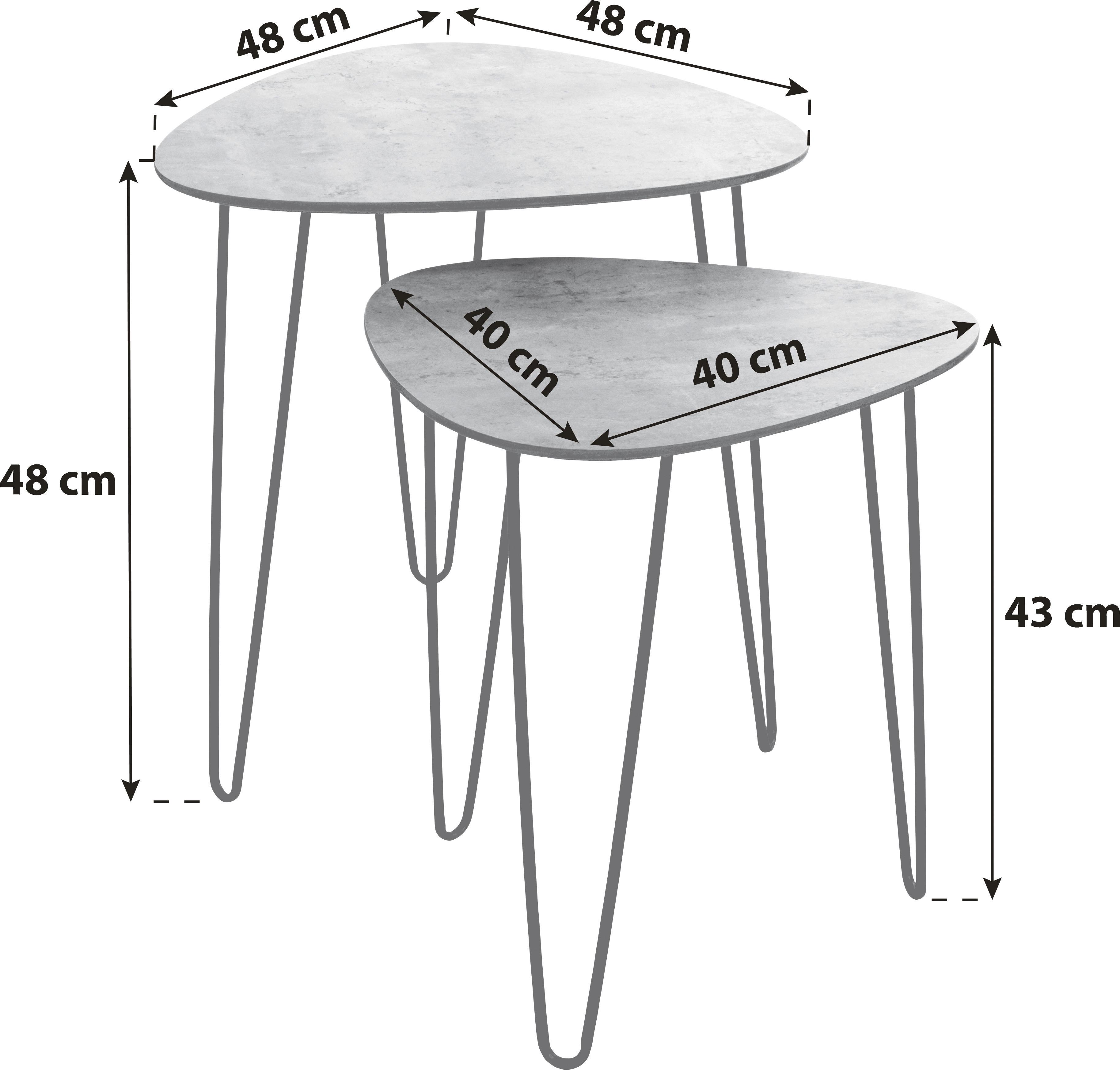 Beistelltisch 2er Set Duo, Betonoptik/Schwarz - Schwarz, MODERN, Holzwerkstoff/Metall (48/48/48cm)