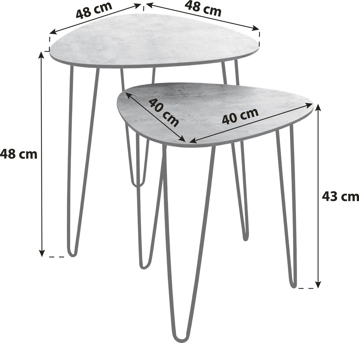 Beistelltisch 2er Set Duo, Betonoptik/schwarz - Schwarz, MODERN, Holzwerkstoff/Metall (48/48/48cm)