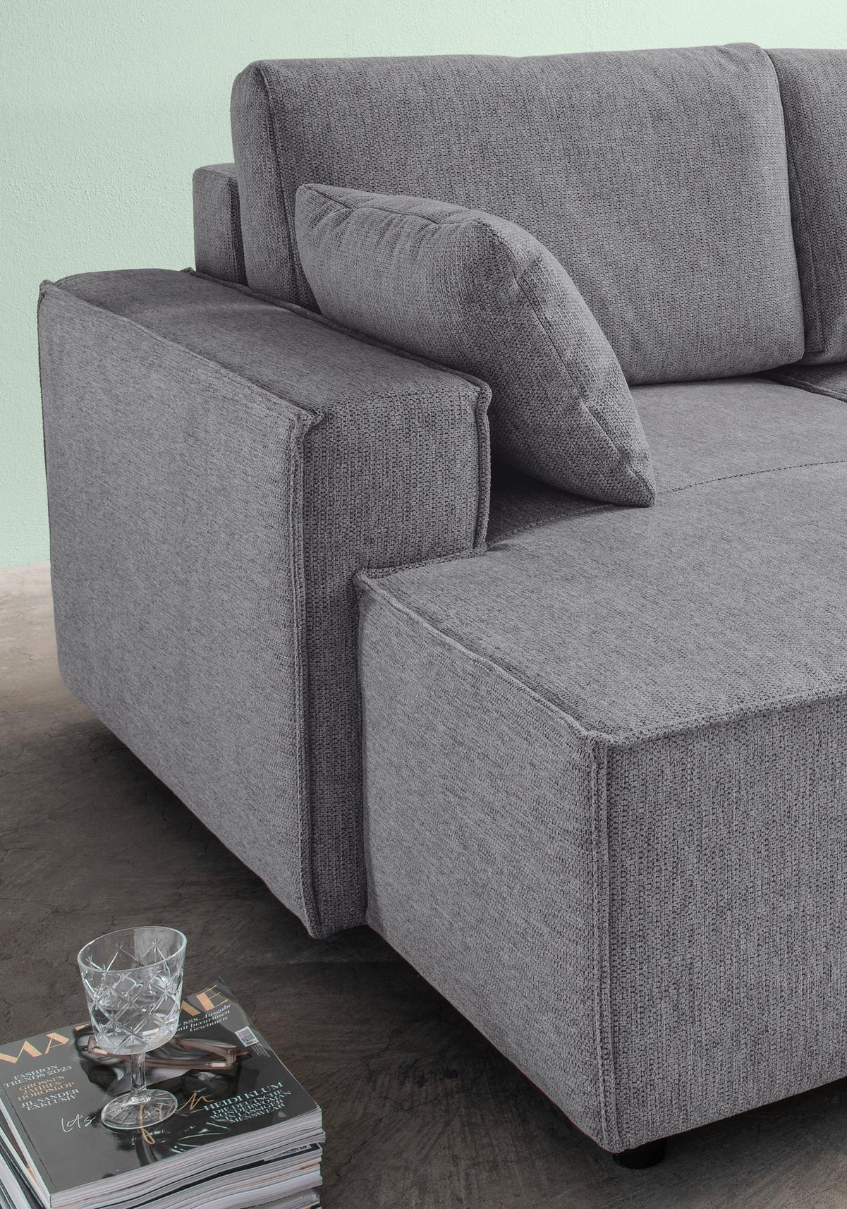 Bigsofa Tramin, Silberfarben B: 188 Cm - Schwarz/Grau, MODERN, Textil (188/86/154cm) - Livetastic